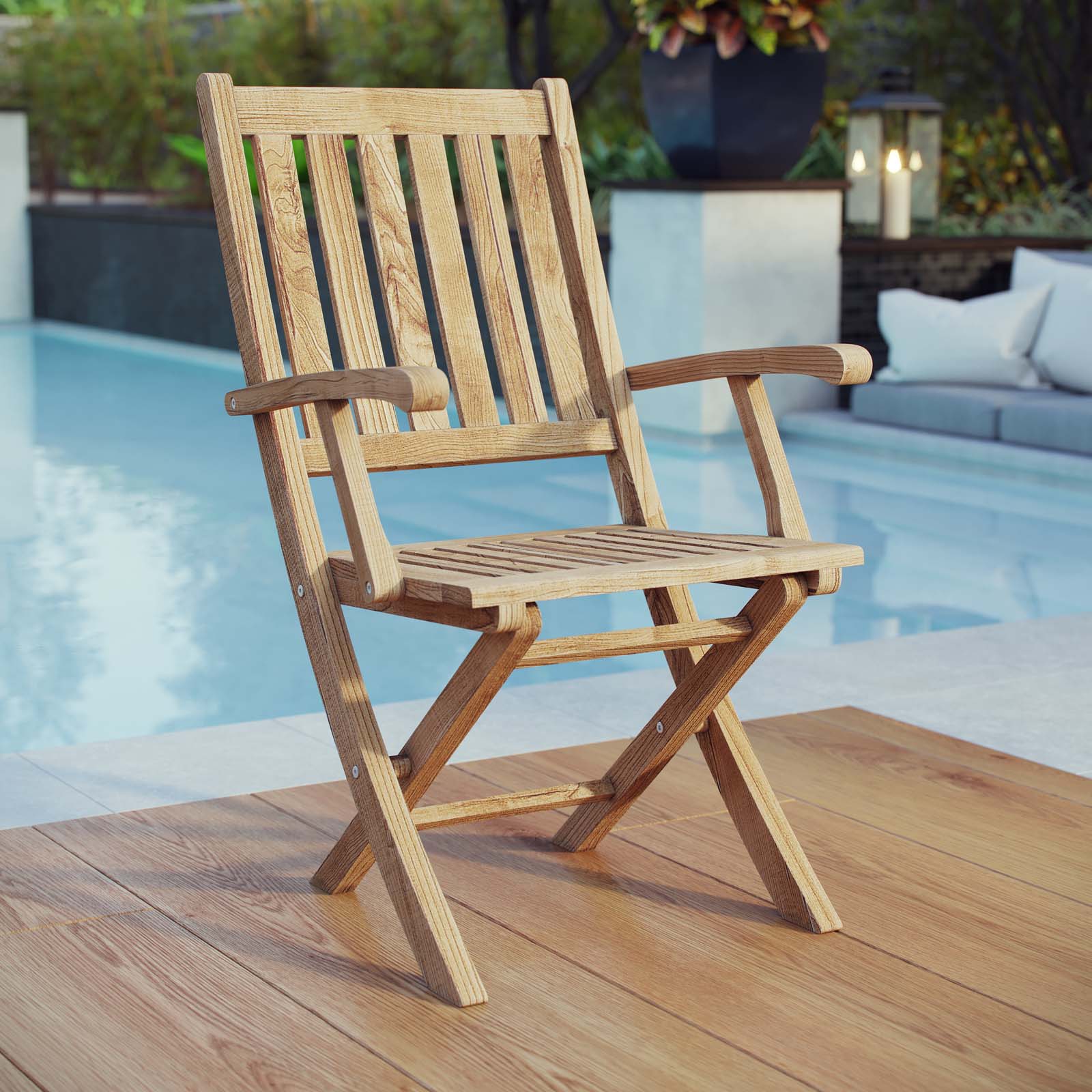 Marina Outdoor Patio Teak Folding Chair in Natural