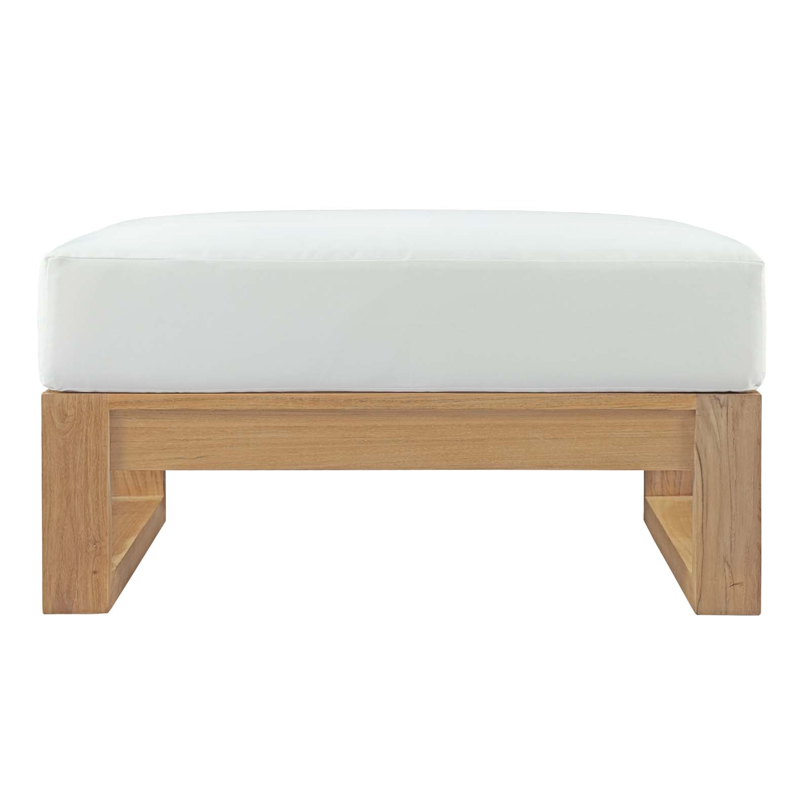 Upland Outdoor Patio Teak Ottoman in Natural White