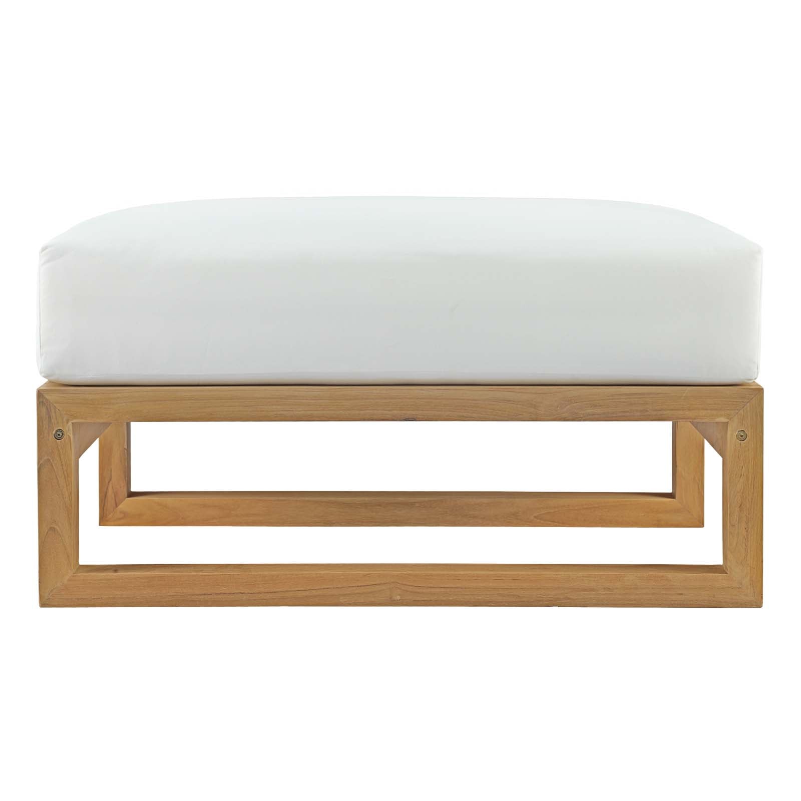 Upland Outdoor Patio Teak Ottoman in Natural White