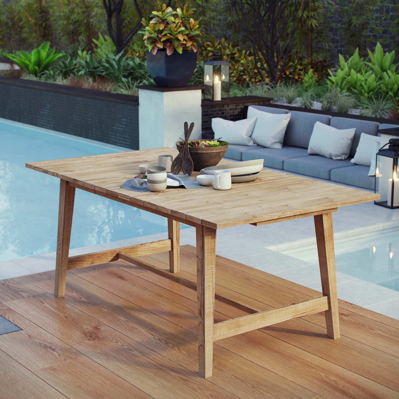 Dorset Outdoor Patio Teak Dining Table in Natural