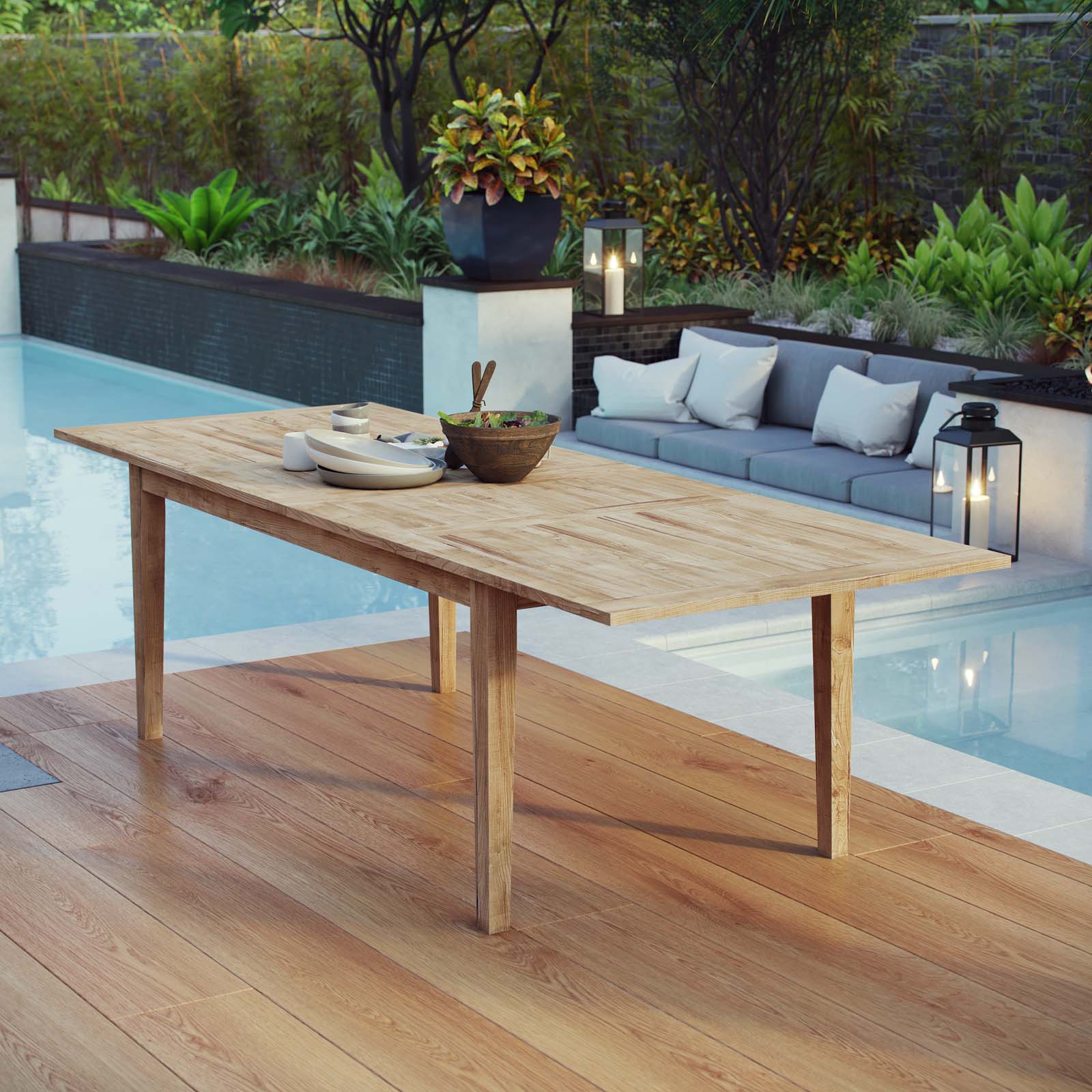 Marina Extendable Outdoor Patio Teak Dining Table in Natural