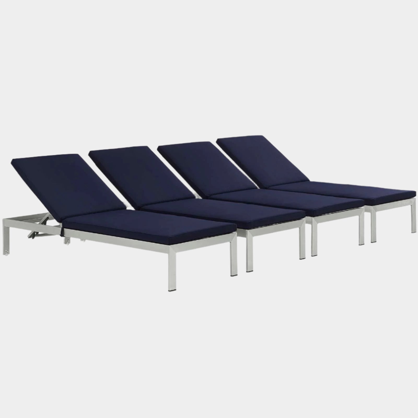 Shore Outdoor Patio Aluminum Chaise with Cushions Set of 4