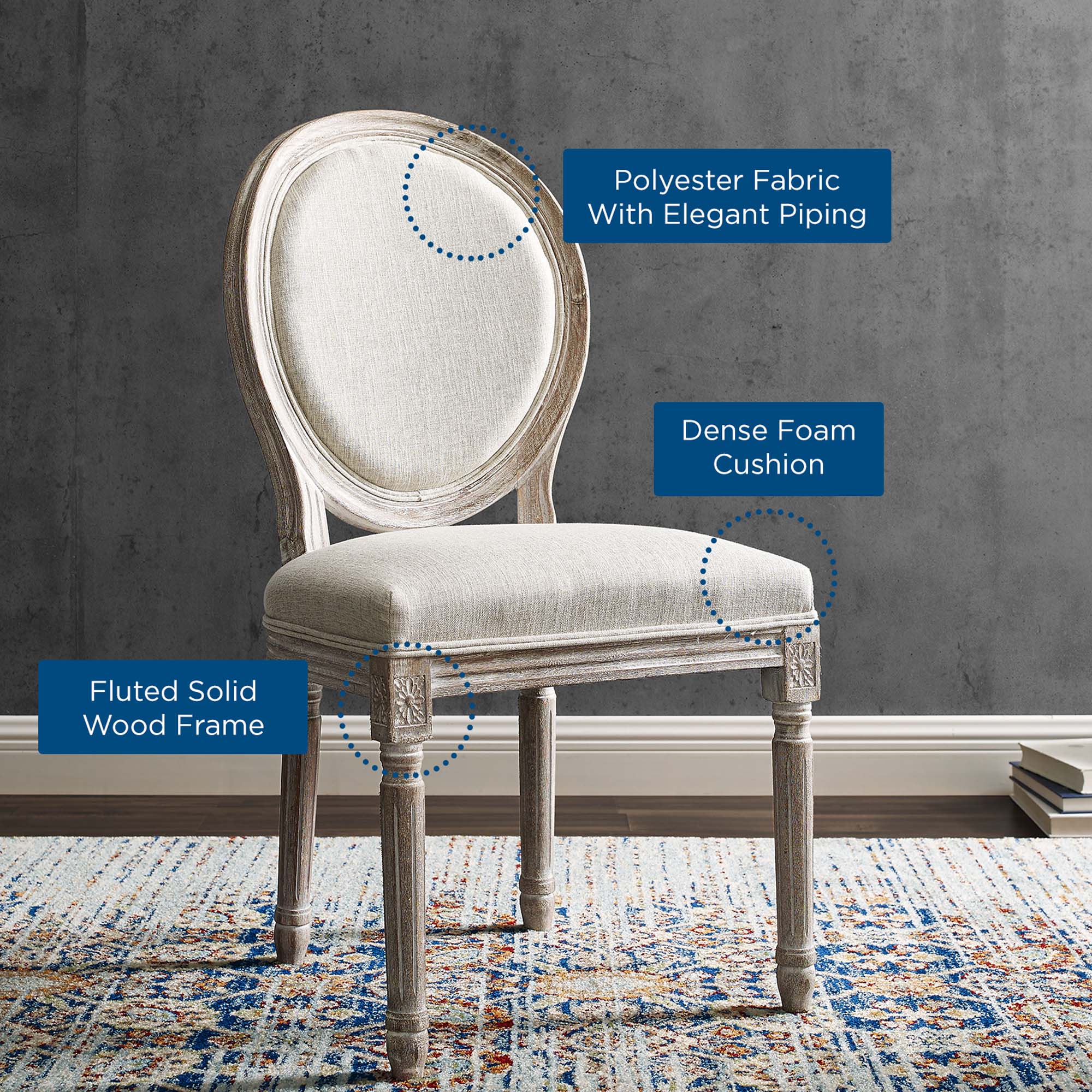 Emanate Vintage French Upholstered Fabric Dining Side Chair