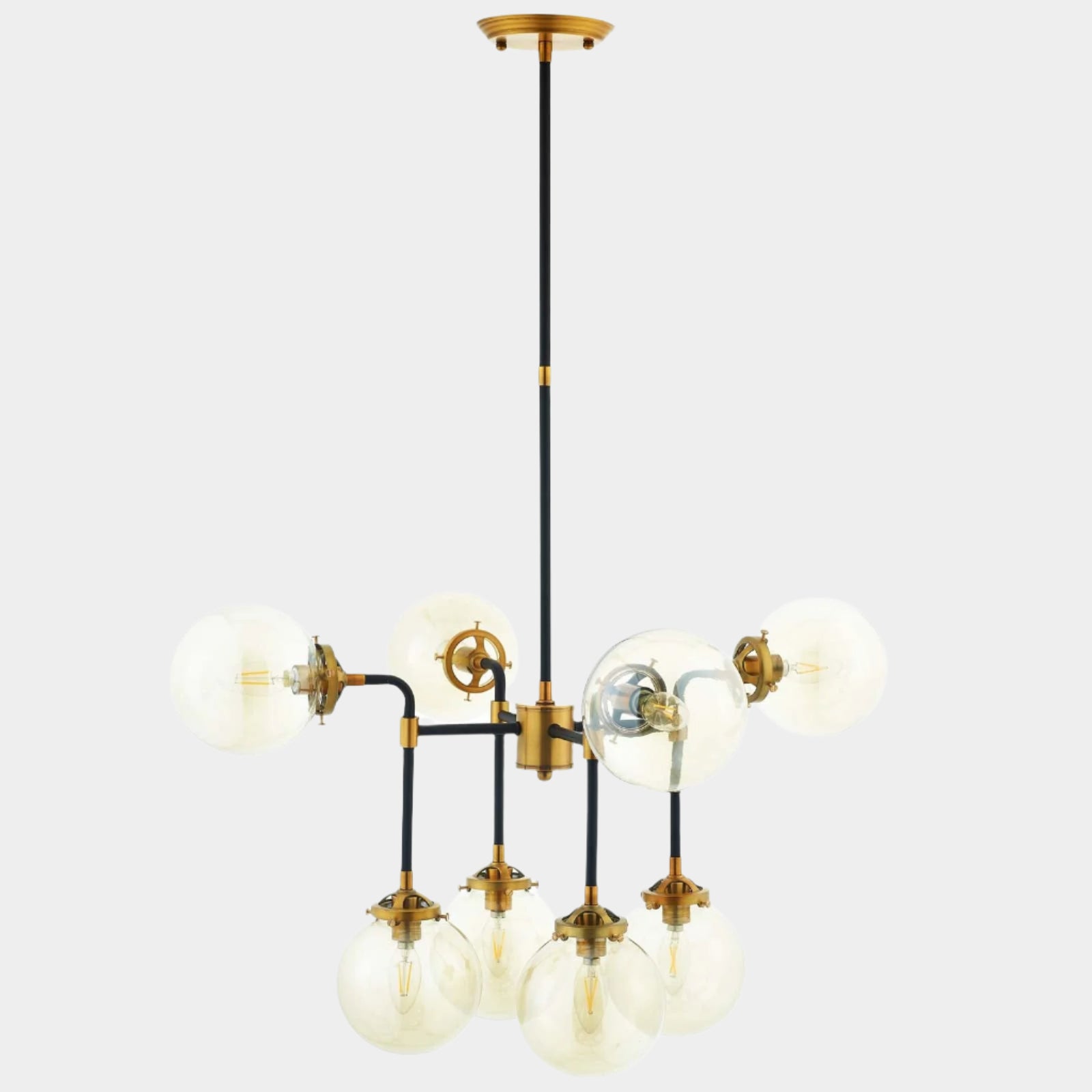 Ambition Amber Glass And Antique Brass 8 Light Pendant Chandelier