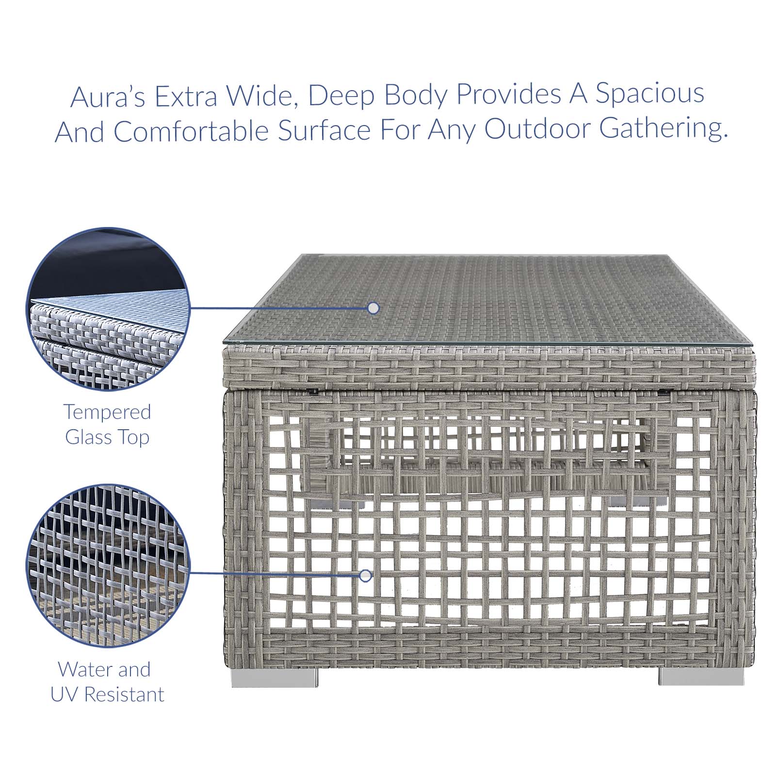 Aura Rattan Outdoor Patio Coffee Table in Gray