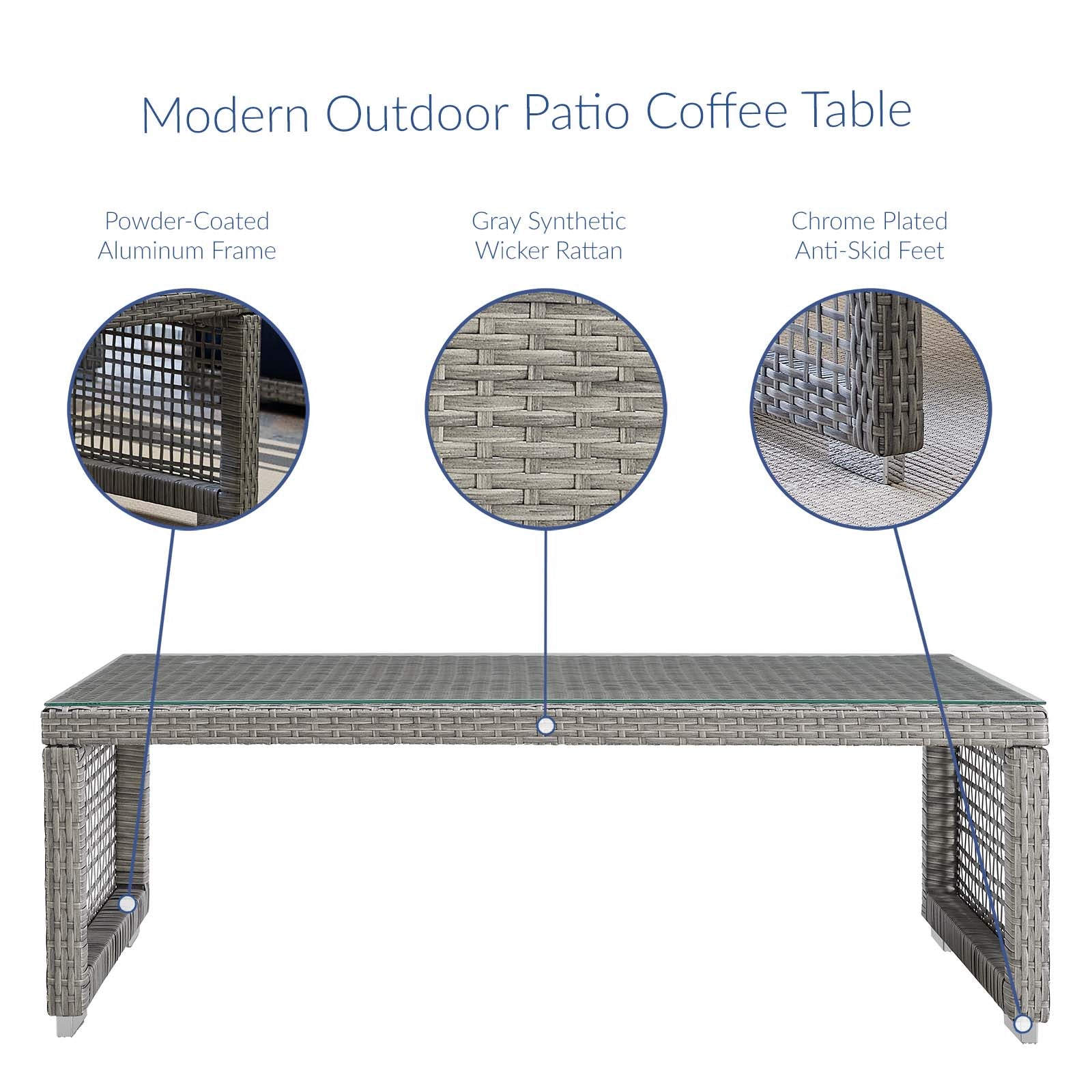 Aura Rattan Outdoor Patio Coffee Table in Gray