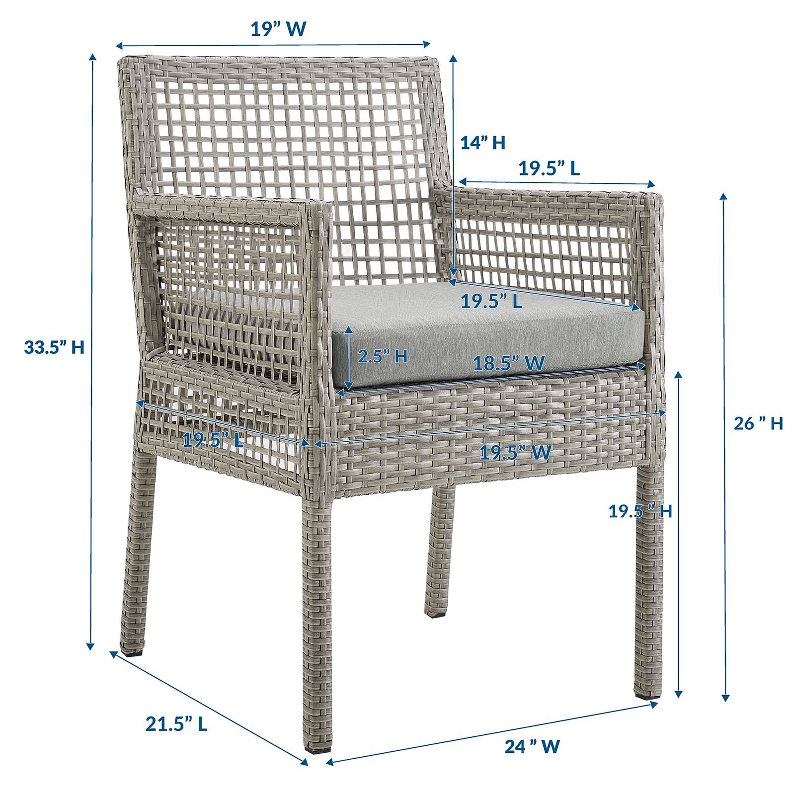 Fauteuil de salle à manger en rotin et osier pour patio extérieur Aura 