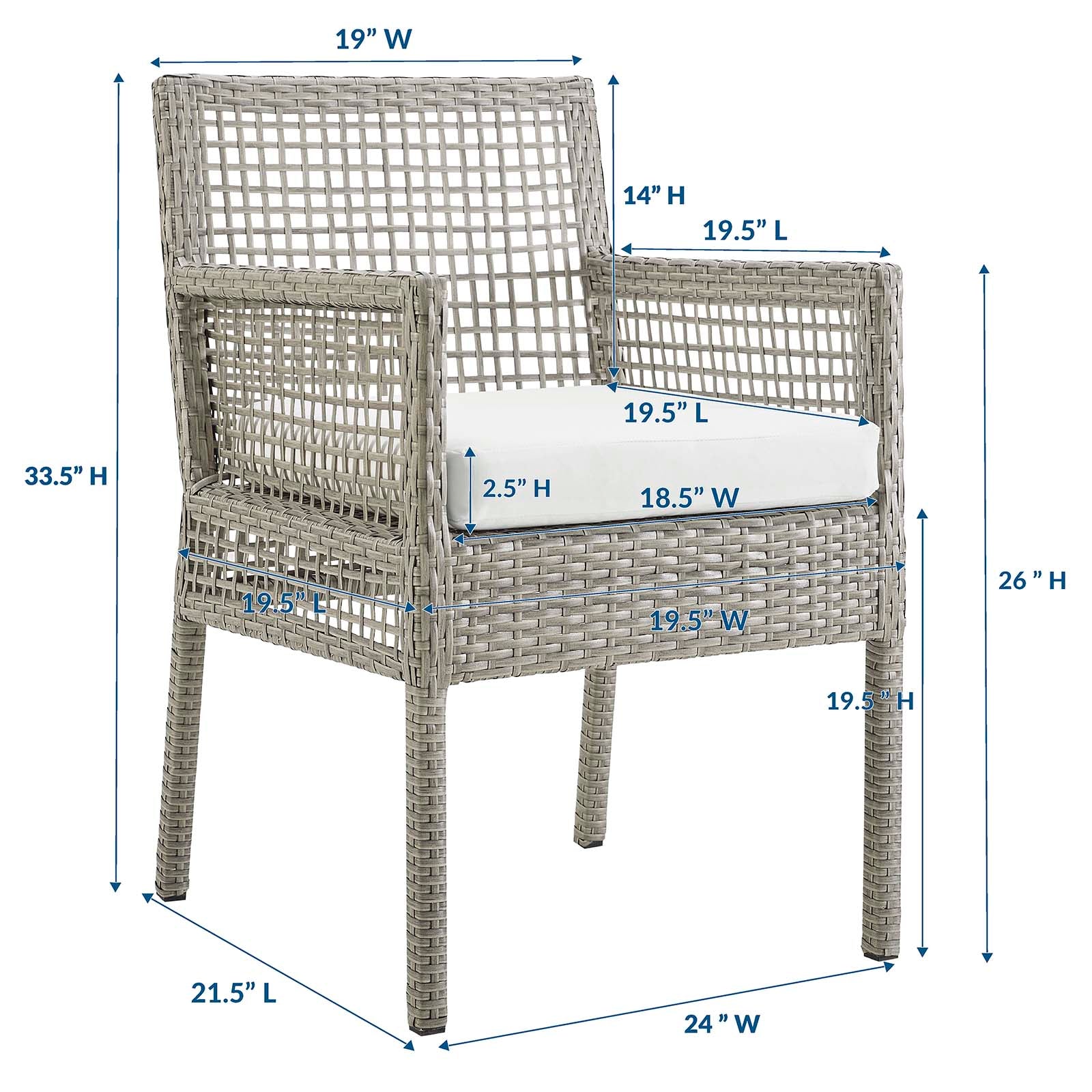 Fauteuil de salle à manger en rotin et osier pour patio extérieur Aura 