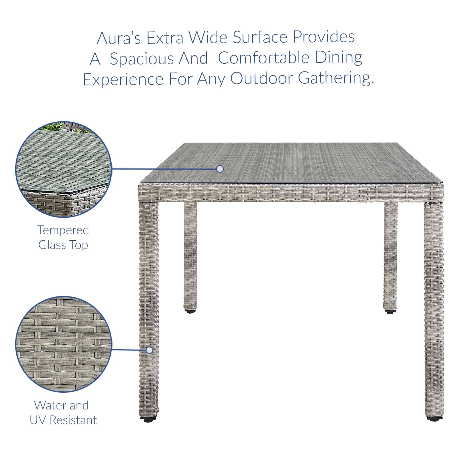 Aura 68" Outdoor Patio Wicker Rattan Dining Table in Gray