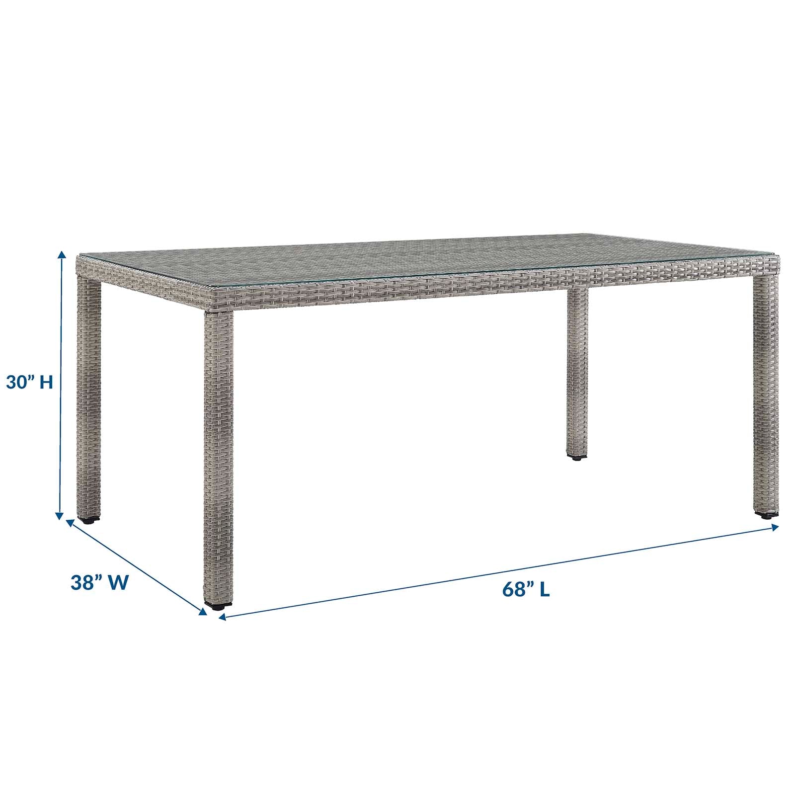 Table à manger d'extérieur en rotin et osier Aura de 68 po en gris