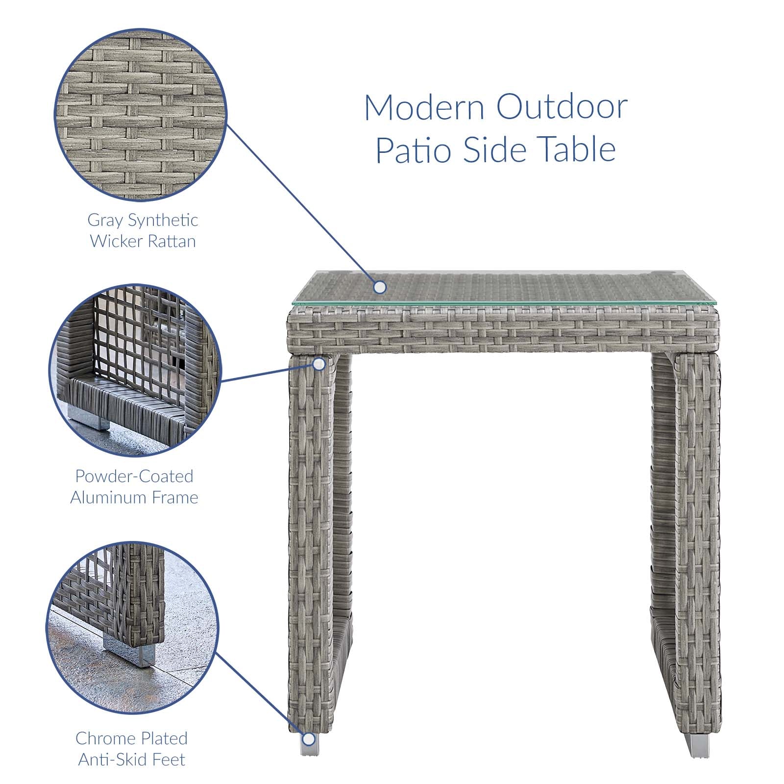 Table d'appoint en rotin et osier pour patio d'extérieur Aura en gris 