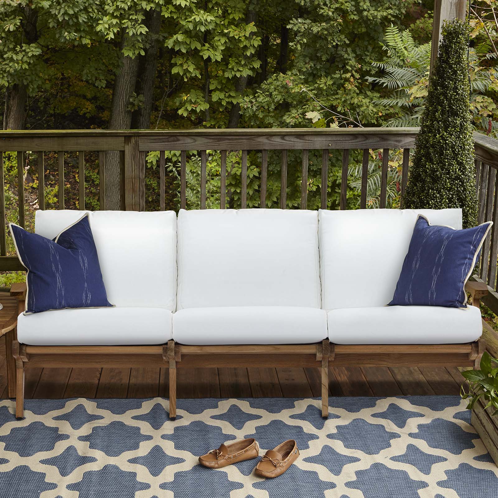 Saratoga Outdoor Patio Premium Grade A Teak Wood Sofa in Natural White