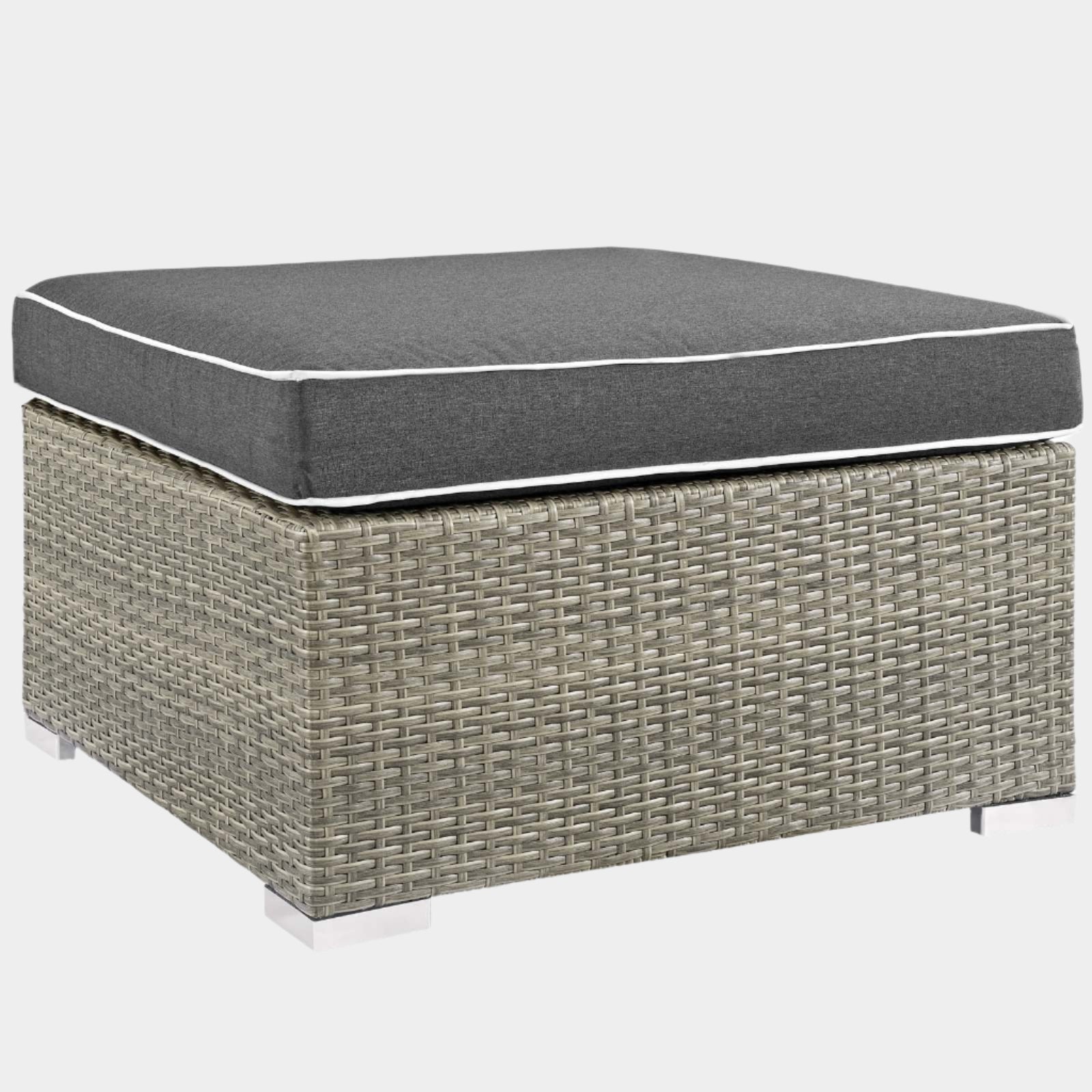 Repose Outdoor Patio Upholstered Fabric Ottoman in Light Gray Charcoal