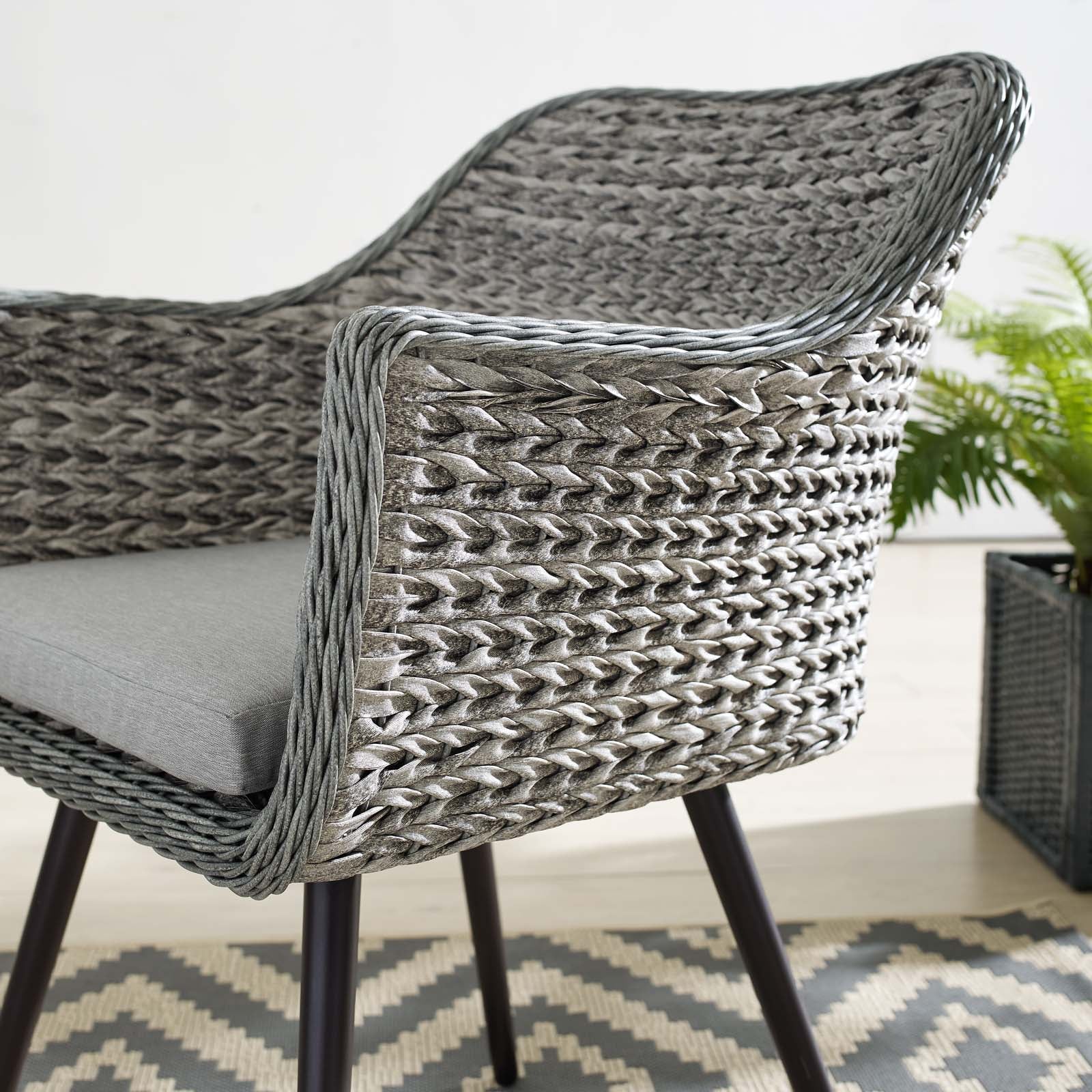 Endeavor Outdoor Patio Wicker Rattan Dining Armchair in Gray Gray