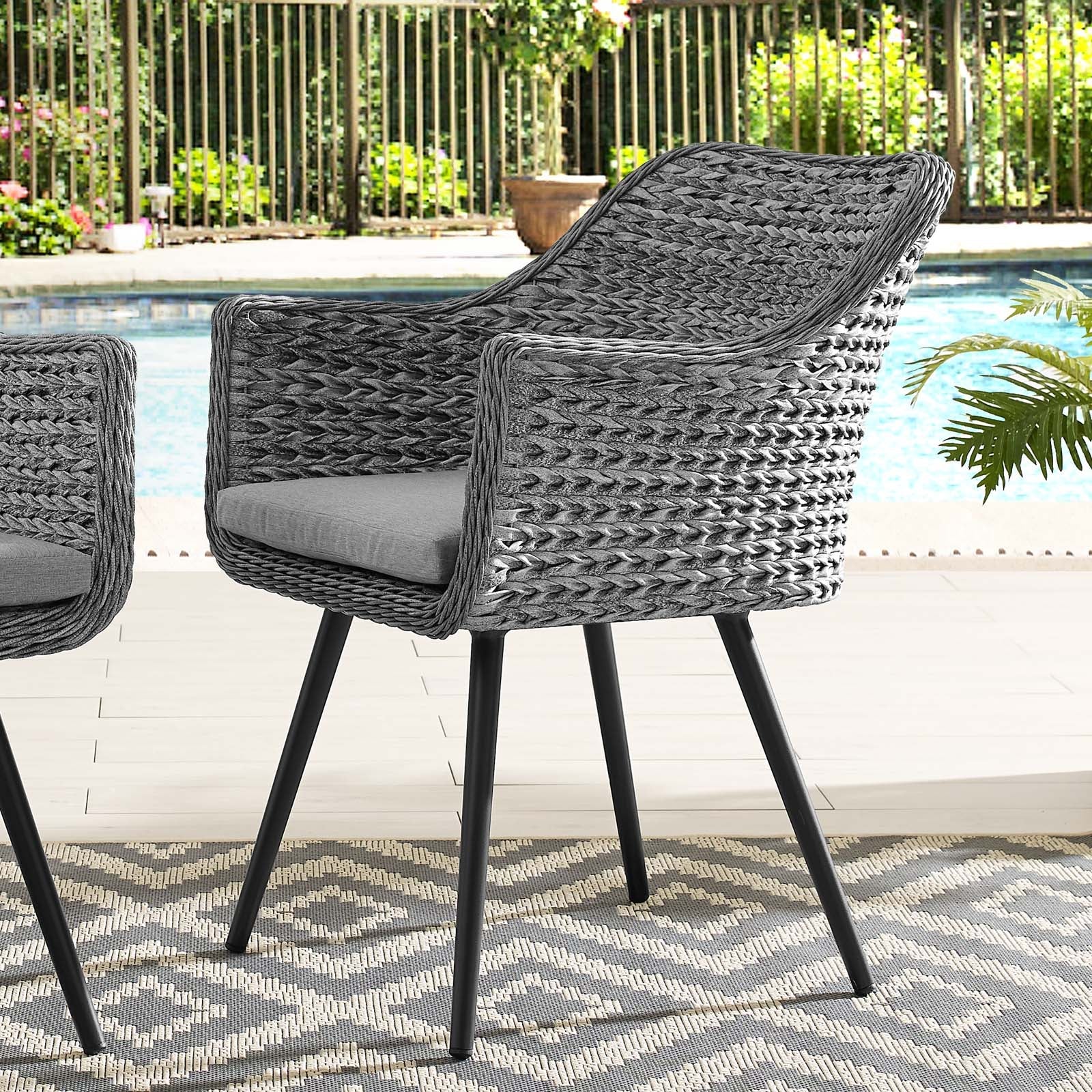 Endeavor Outdoor Patio Wicker Rattan Dining Armchair in Gray Gray