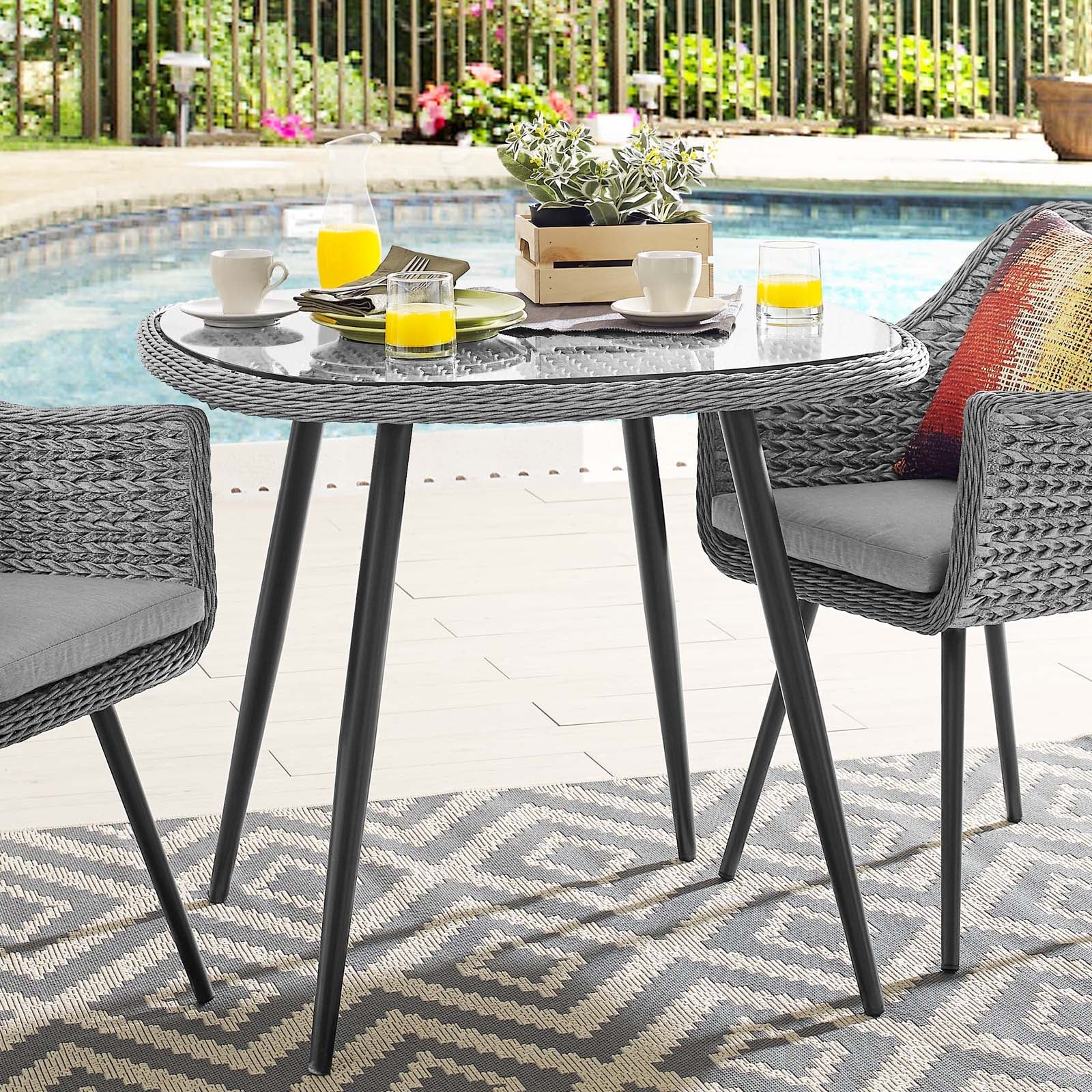 Endeavor 36" Outdoor Patio Wicker Rattan Dining Table in Gray