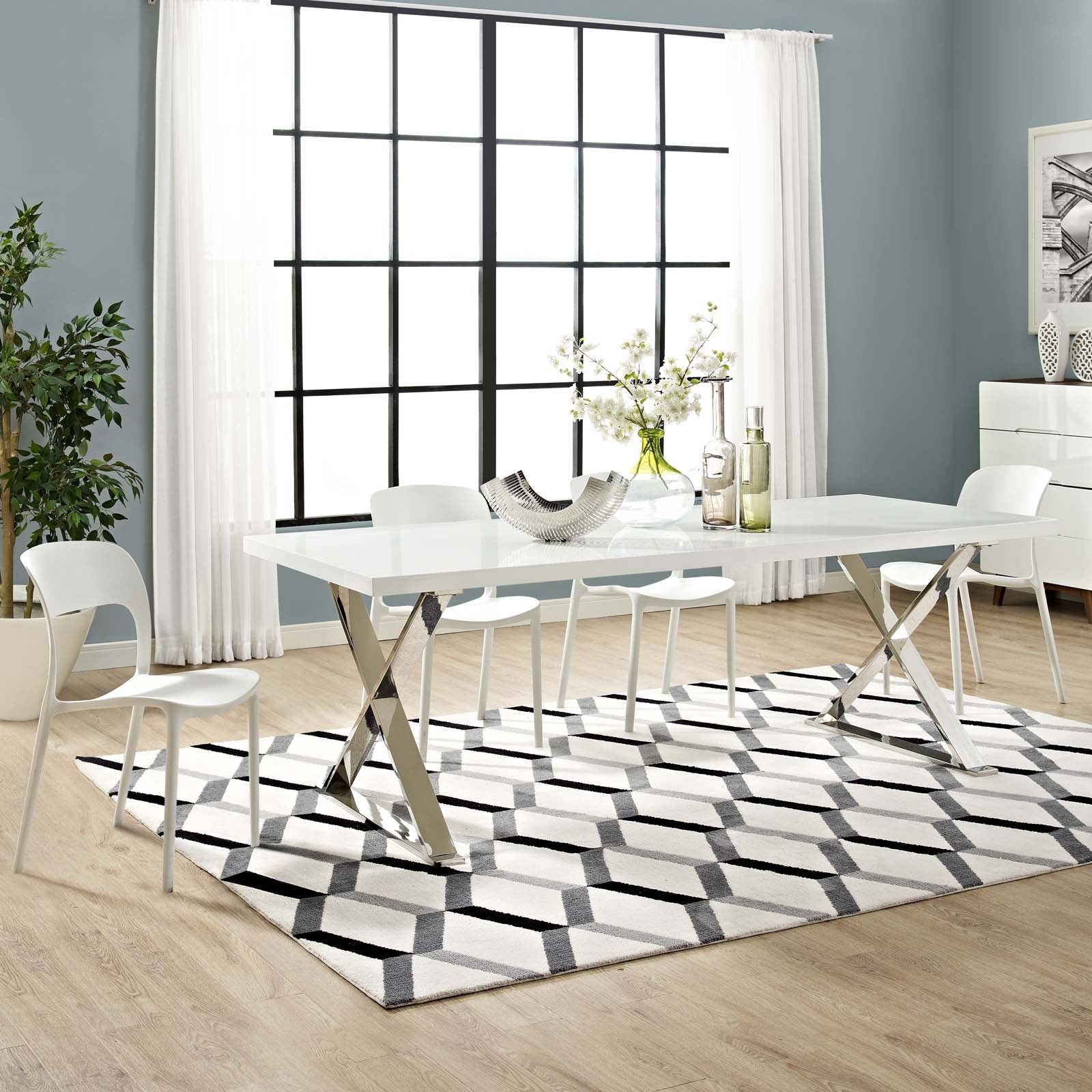 Sector Dining Table in White Silver