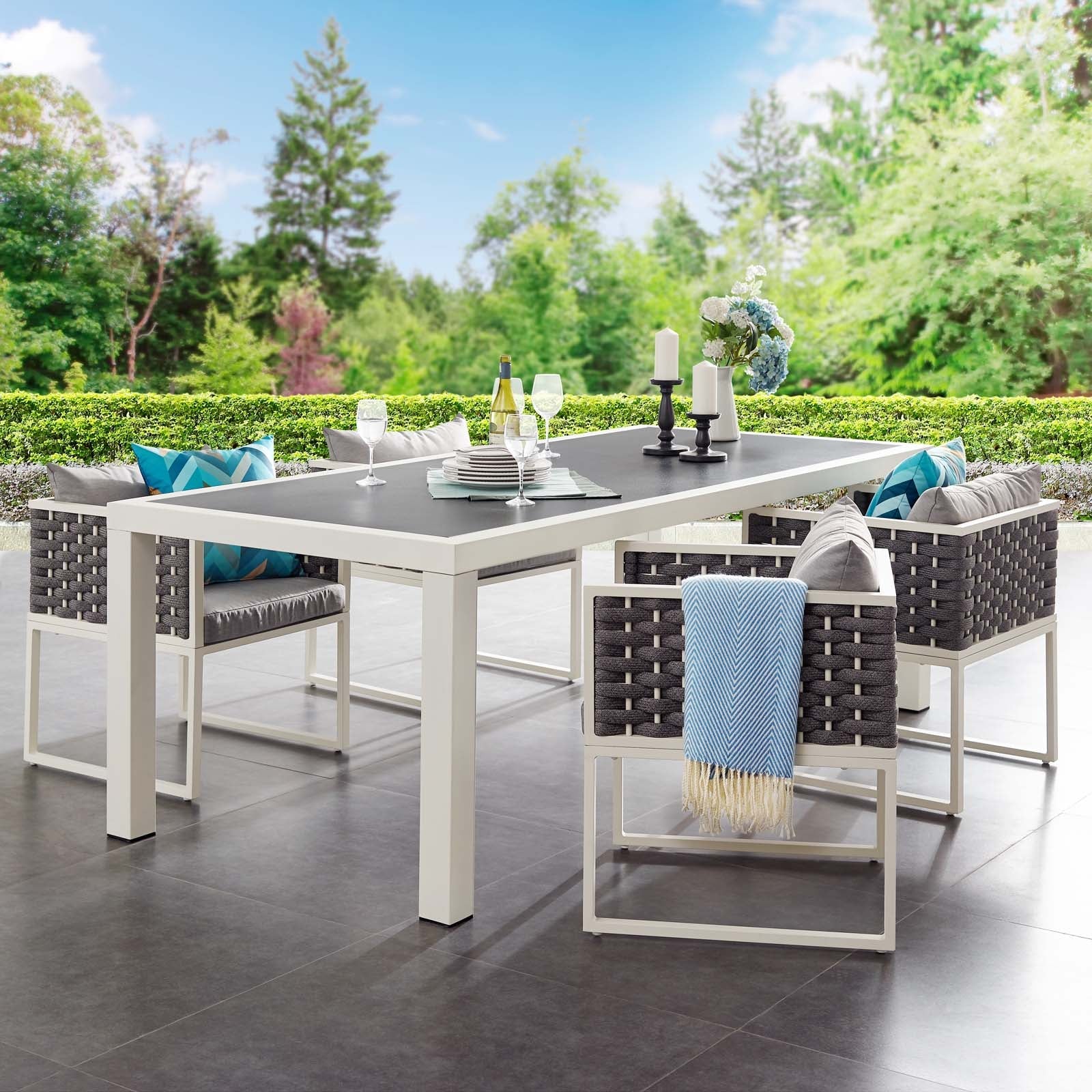 Stance 90.5" Outdoor Patio Aluminum Dining Table in White Gray