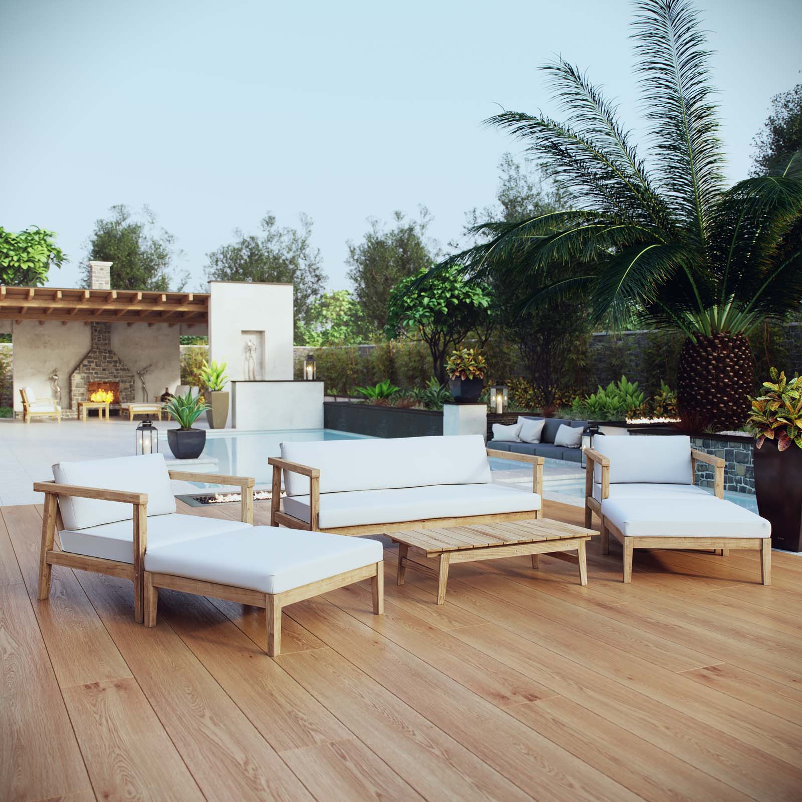 Bayport 6 Piece Outdoor Patio Teak Set in Natural White