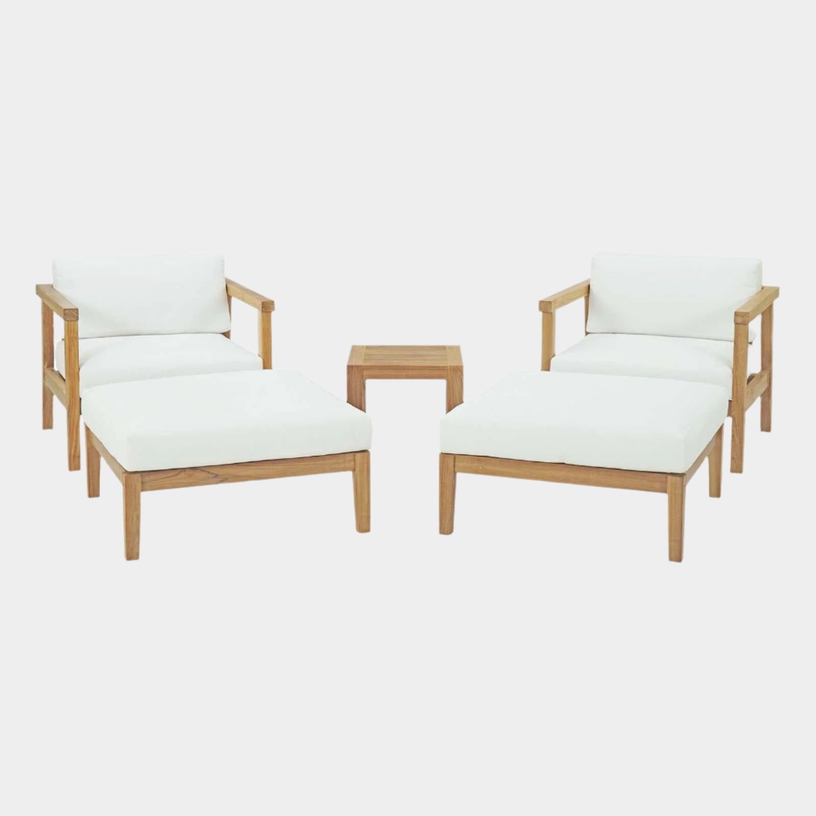 Bayport 5 Piece Outdoor Patio Teak Set in Natural White