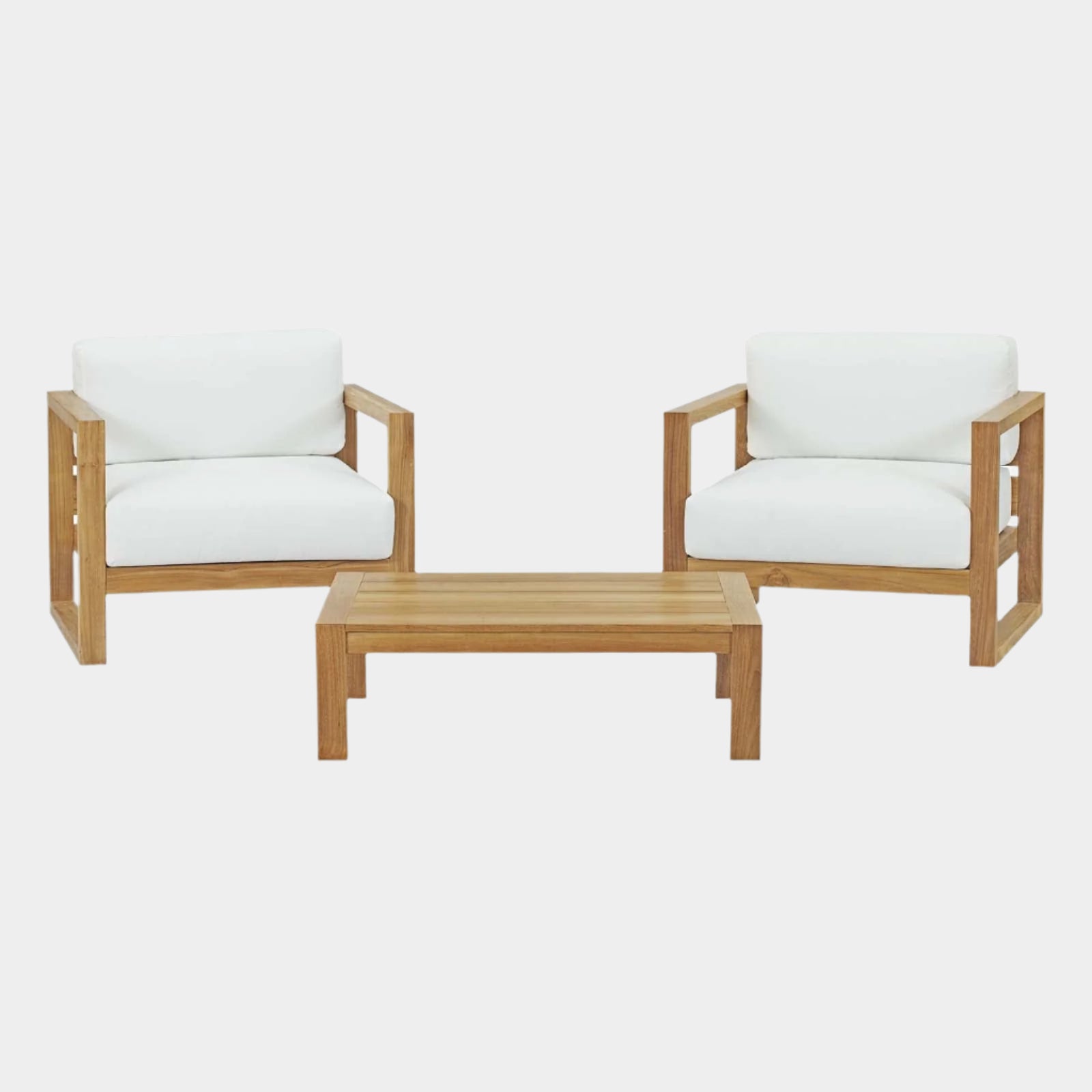 Upland 3 Piece Outdoor Patio Teak Set in Natural White