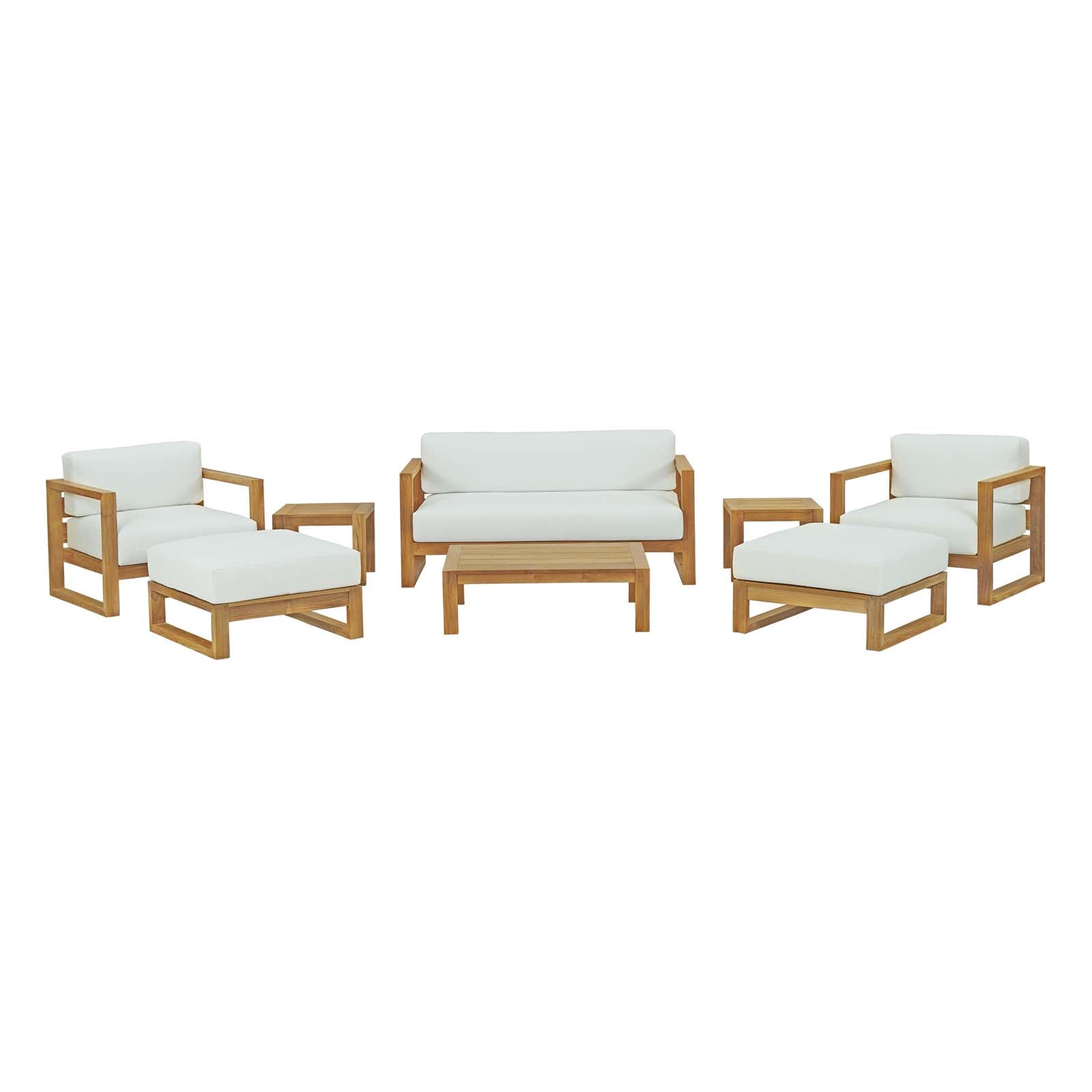 Upland 8 Piece Outdoor Patio Teak Set in Natural White