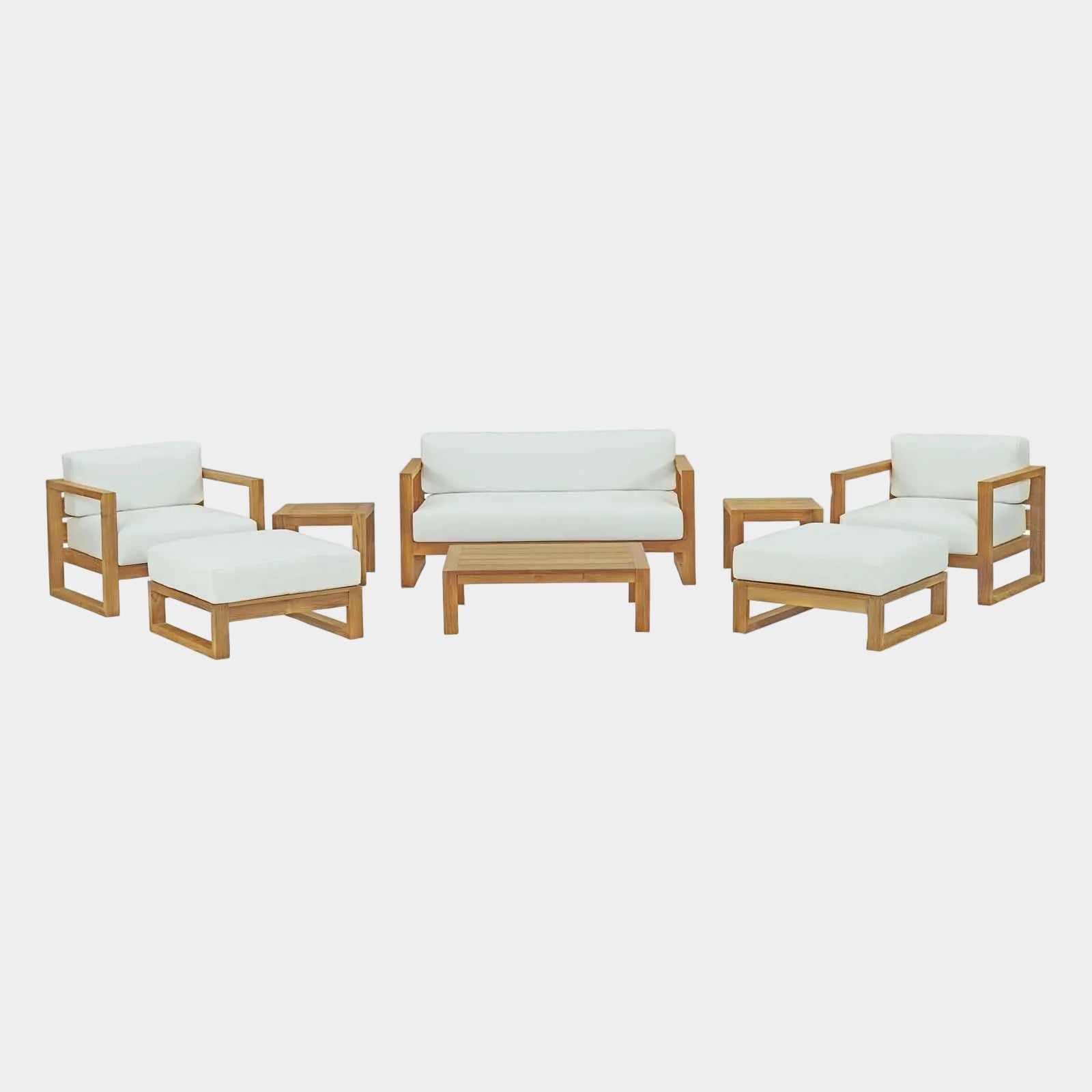 Upland 8 Piece Outdoor Patio Teak Set in Natural White
