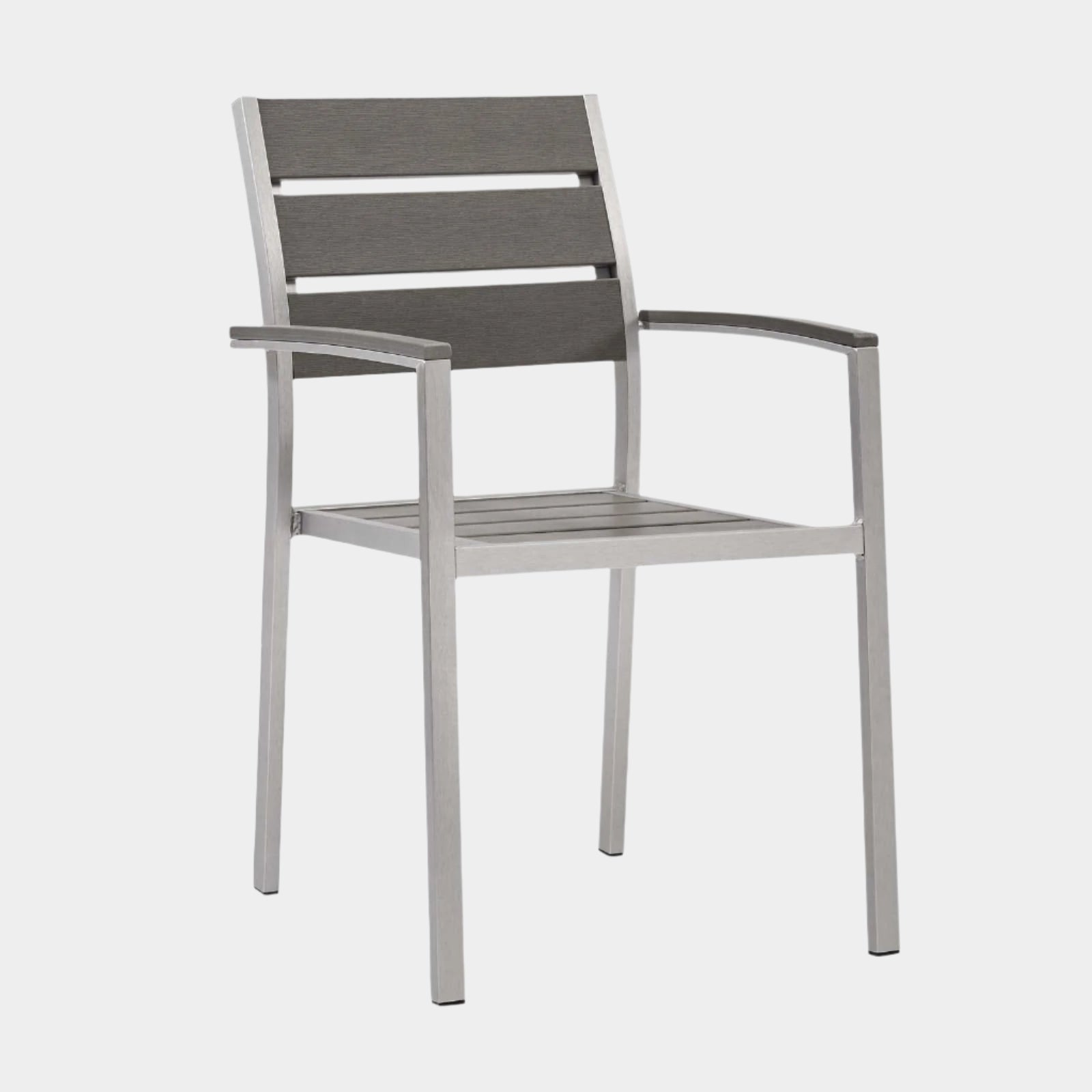 Shore Outdoor Patio Aluminum Dining Armchair in Silver Gray