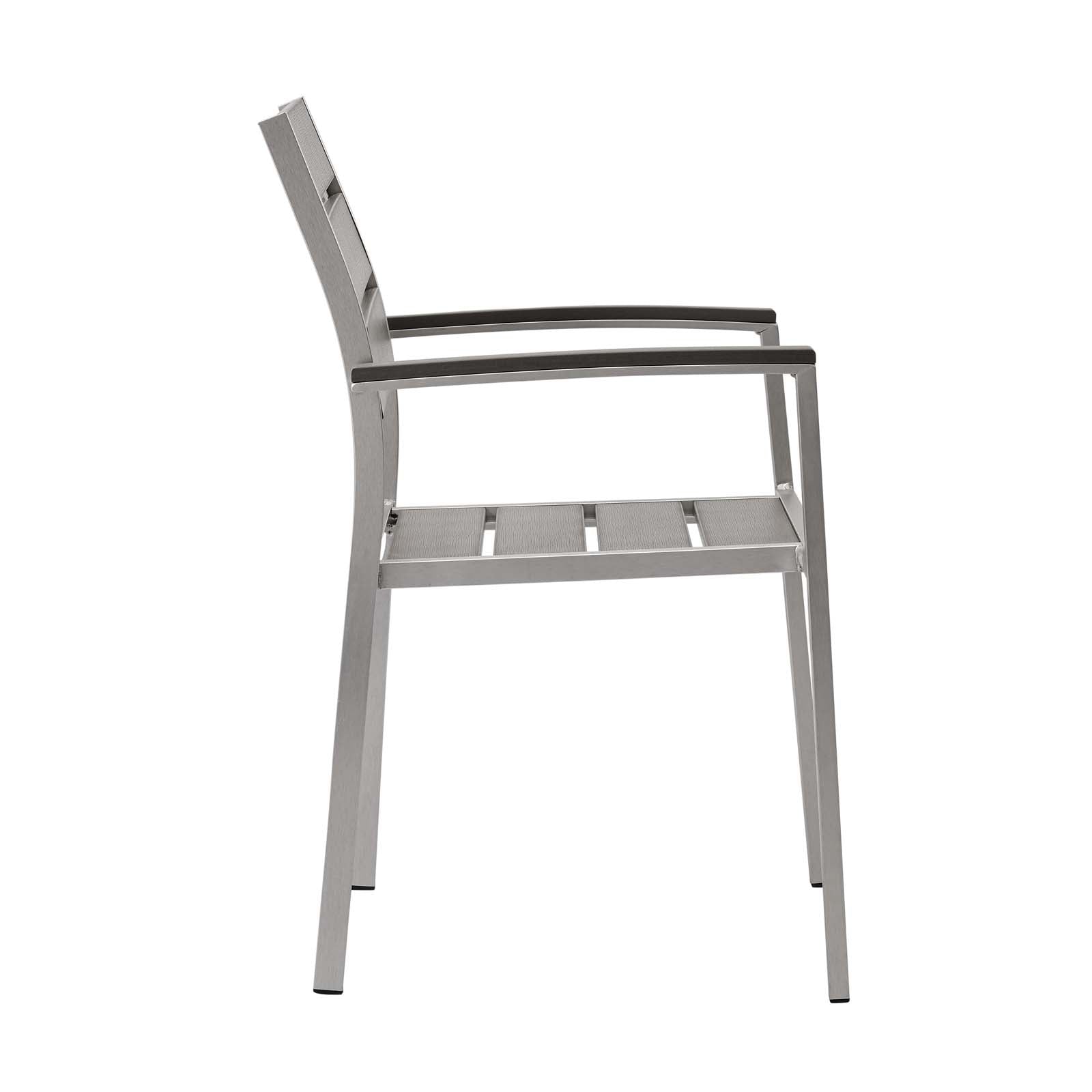 Shore Outdoor Patio Aluminum Dining Armchair in Silver Gray