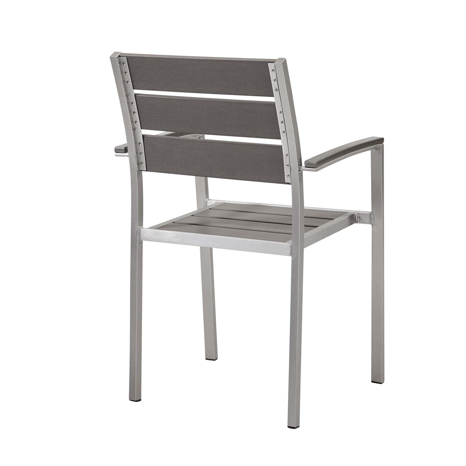 Shore Outdoor Patio Aluminum Dining Armchair in Silver Gray