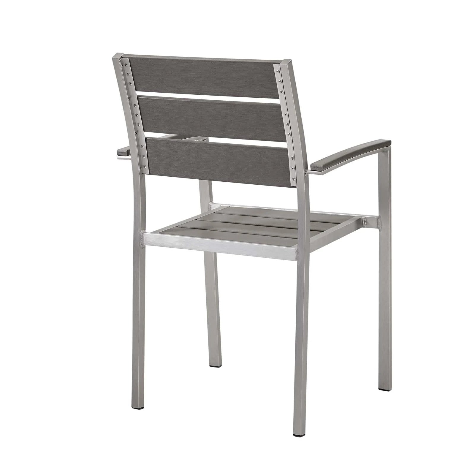 Shore Outdoor Patio Aluminum Dining Armchair in Silver Gray