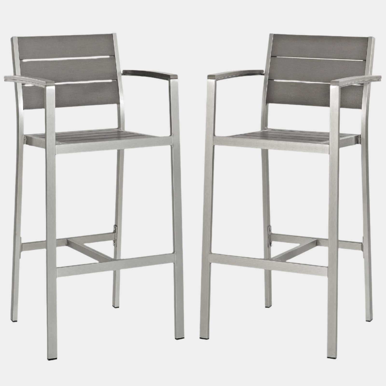 Shore Outdoor Patio Aluminum Bar Stool Set of 2 in Silver Gray