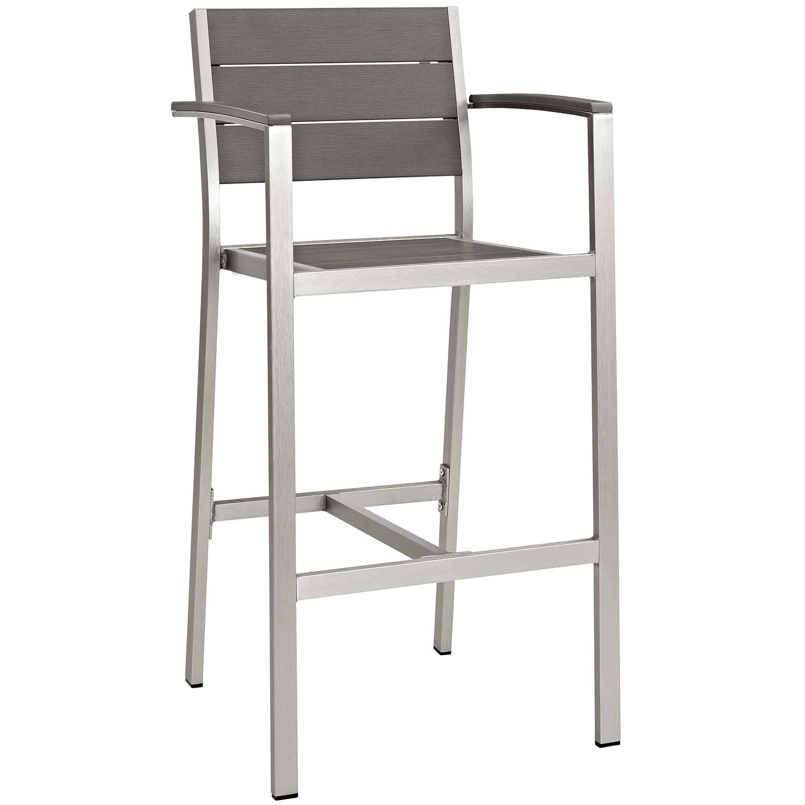 Shore Outdoor Patio Aluminum Bar Stool Set of 2 in Silver Gray