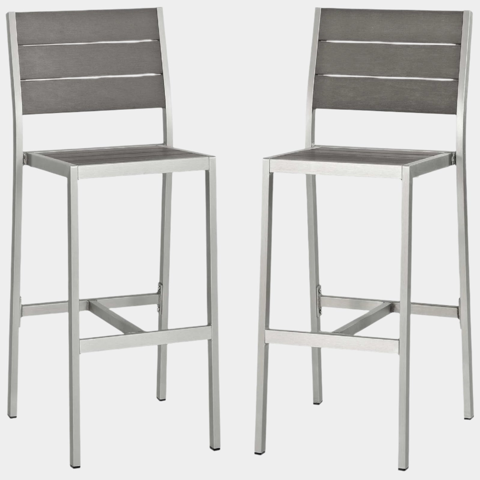 Shore Outdoor Patio Aluminum Armless Bar Stool Set of 2 in Silver Gray