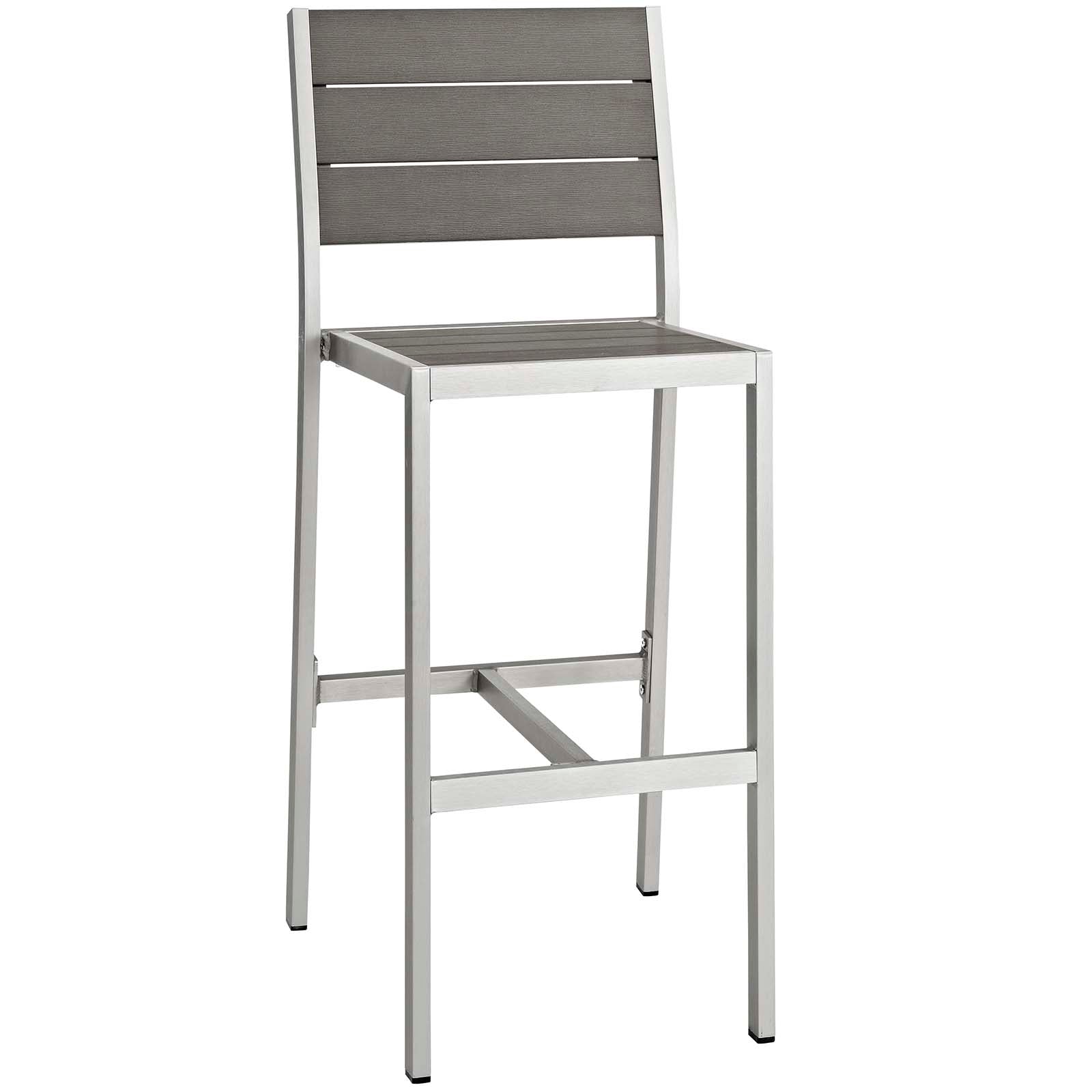 Shore Outdoor Patio Aluminum Armless Bar Stool Set of 2 in Silver Gray