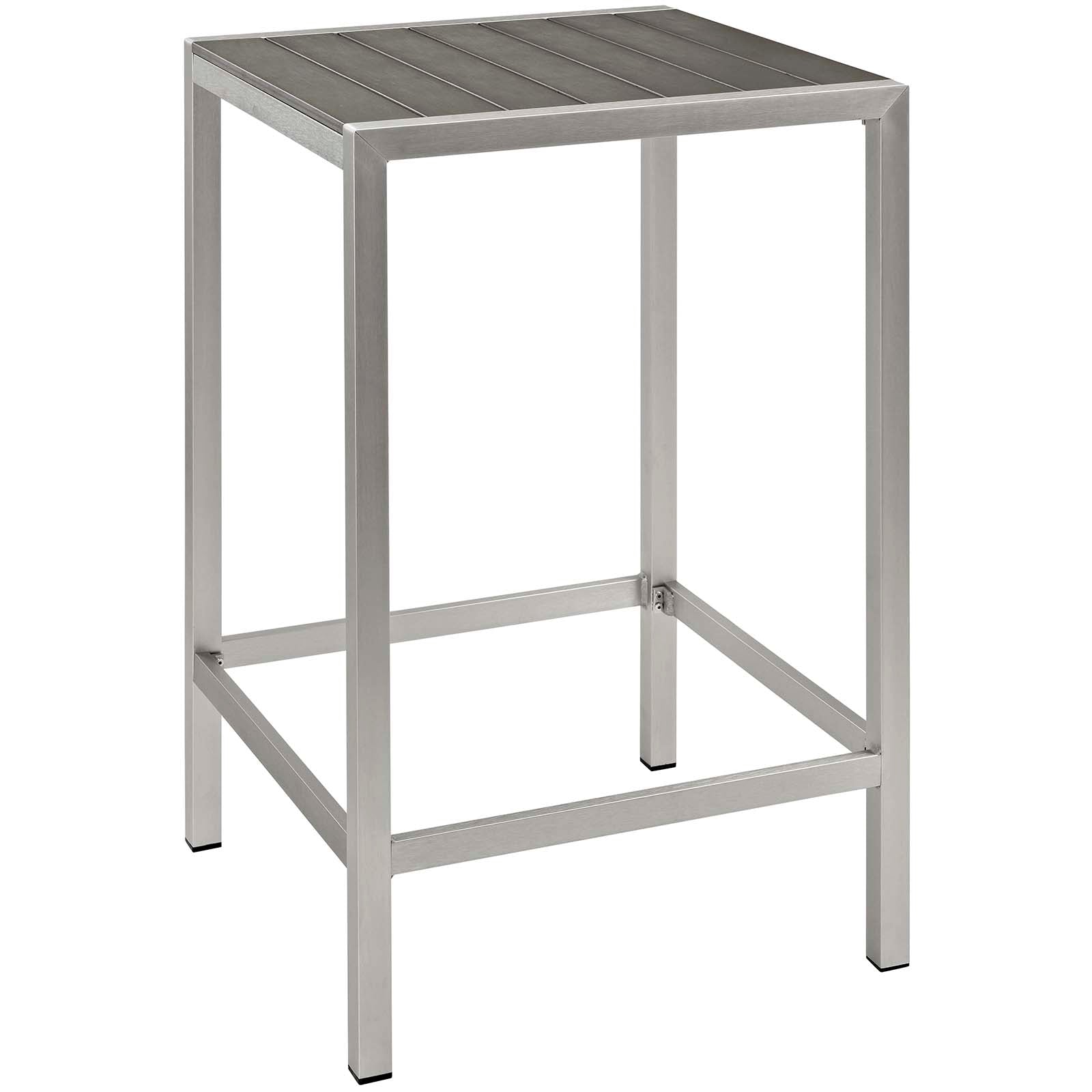 Shore 3 Piece Outdoor Patio Aluminum Pub Set in Silver Gray