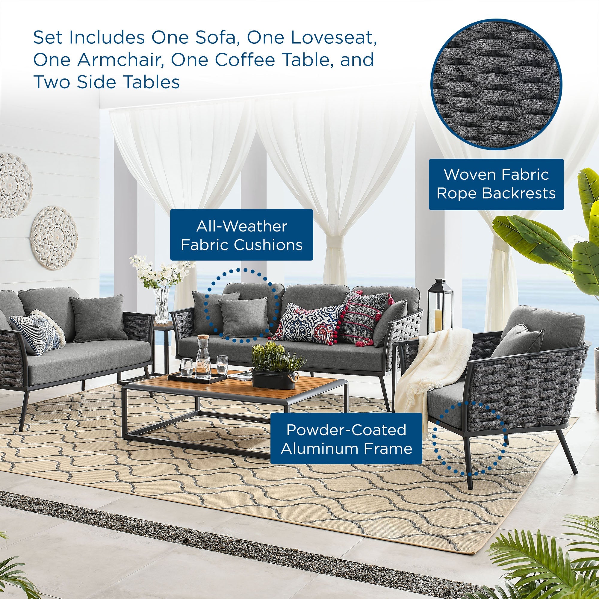 Stance 6 Piece Outdoor Patio Aluminum Sectional Sofa