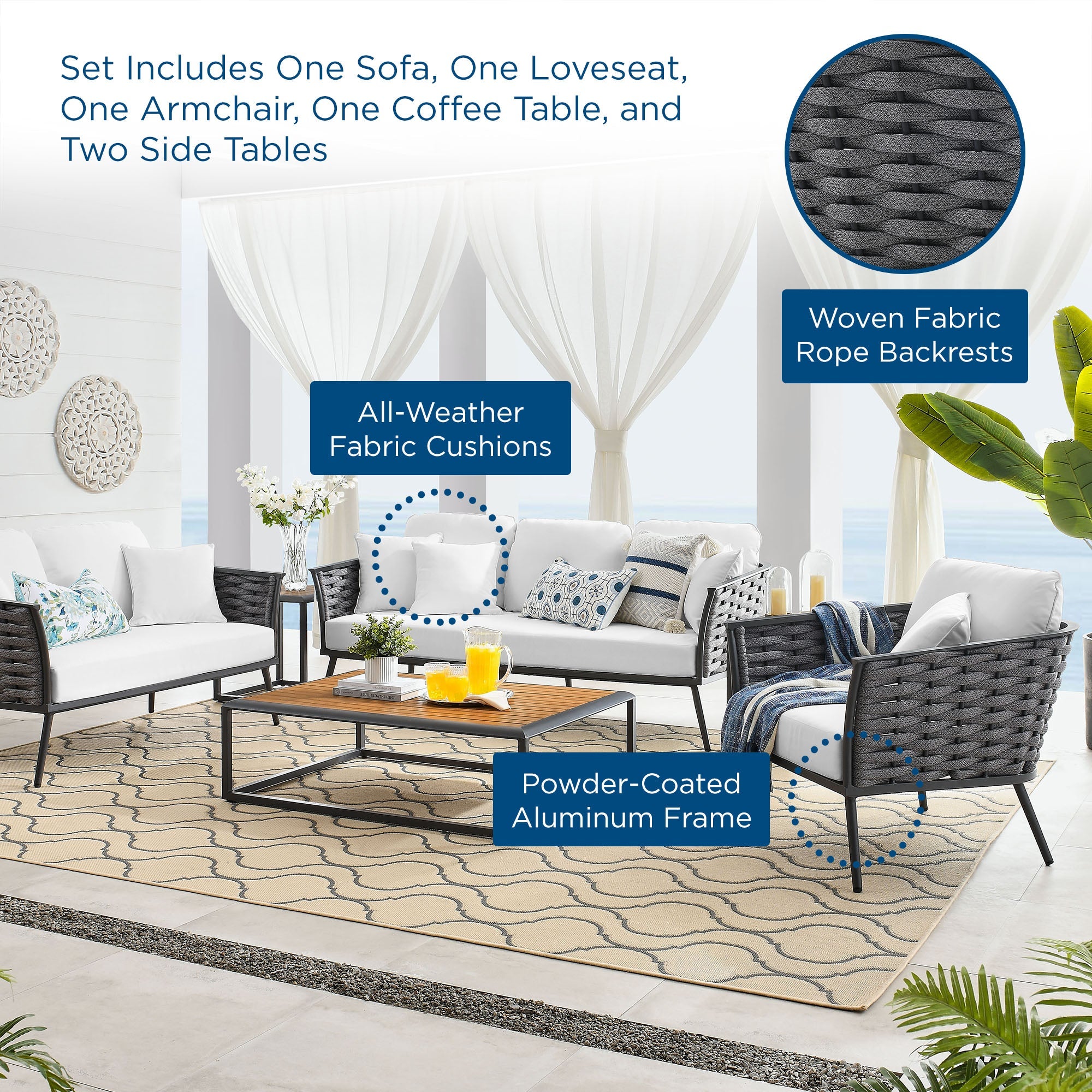 Stance 6 Piece Outdoor Patio Aluminum Sectional Sofa