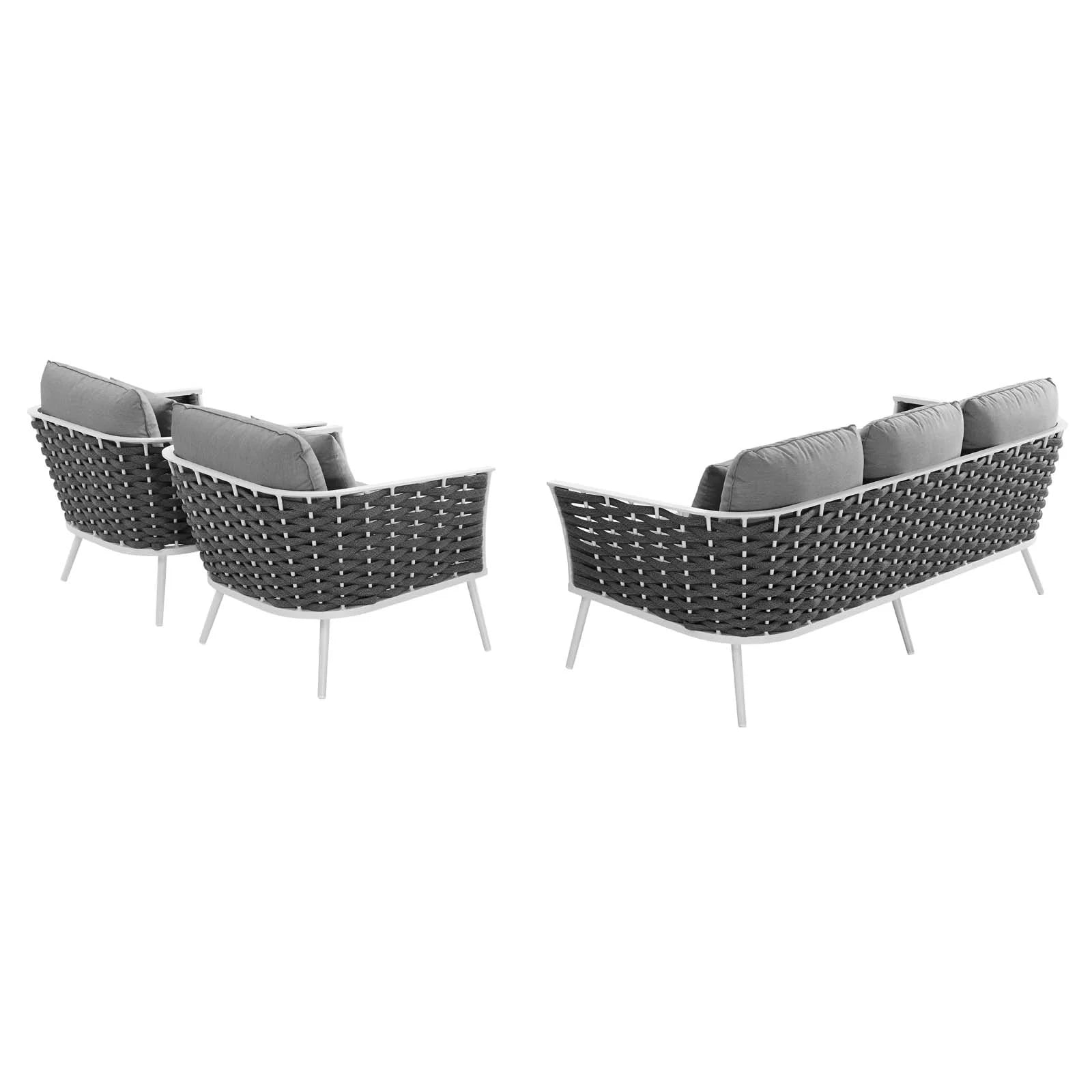 Stance 3 Piece Outdoor Patio Aluminum Sectional Sofa Set in White Gray