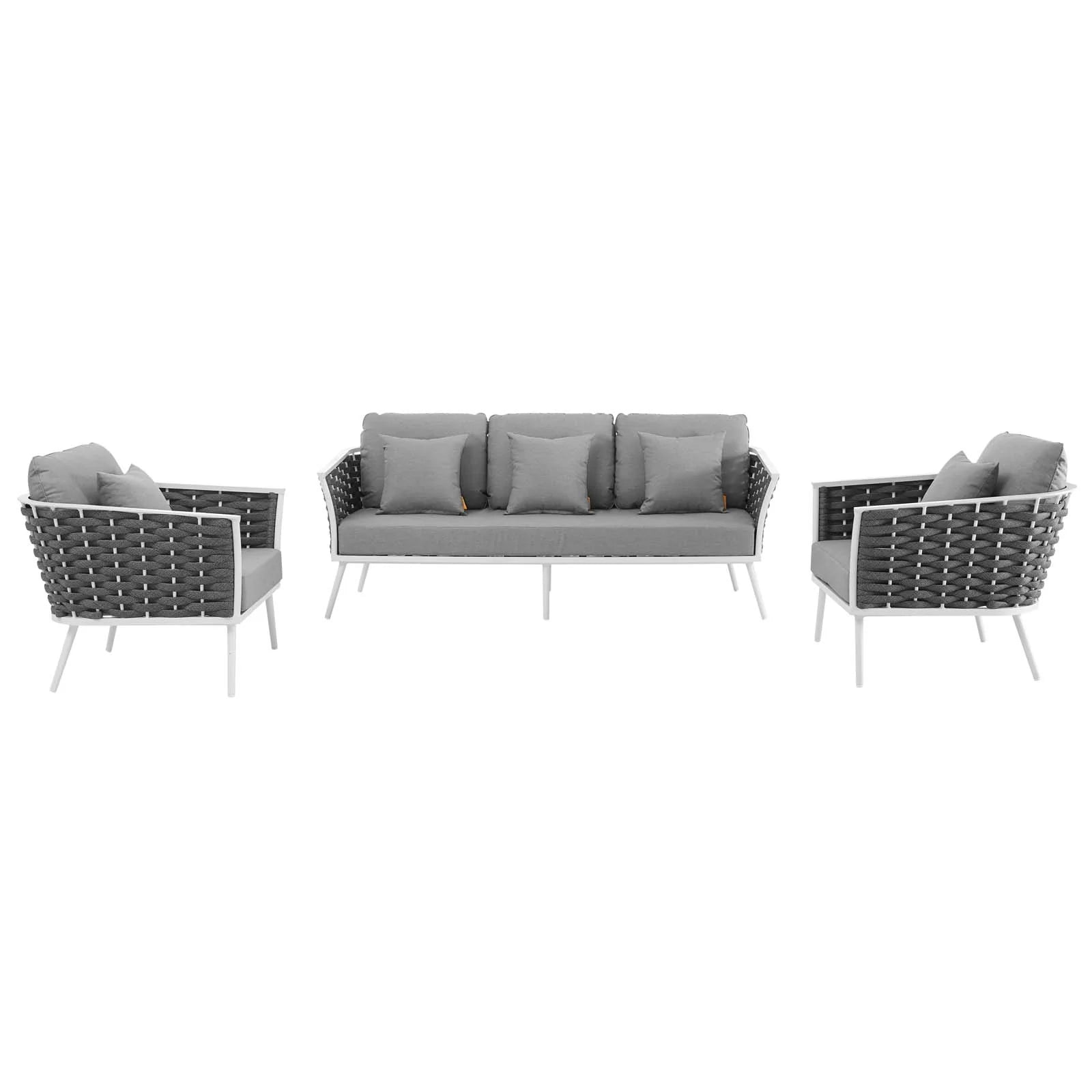 Stance 3 Piece Outdoor Patio Aluminum Sectional Sofa Set in White Gray