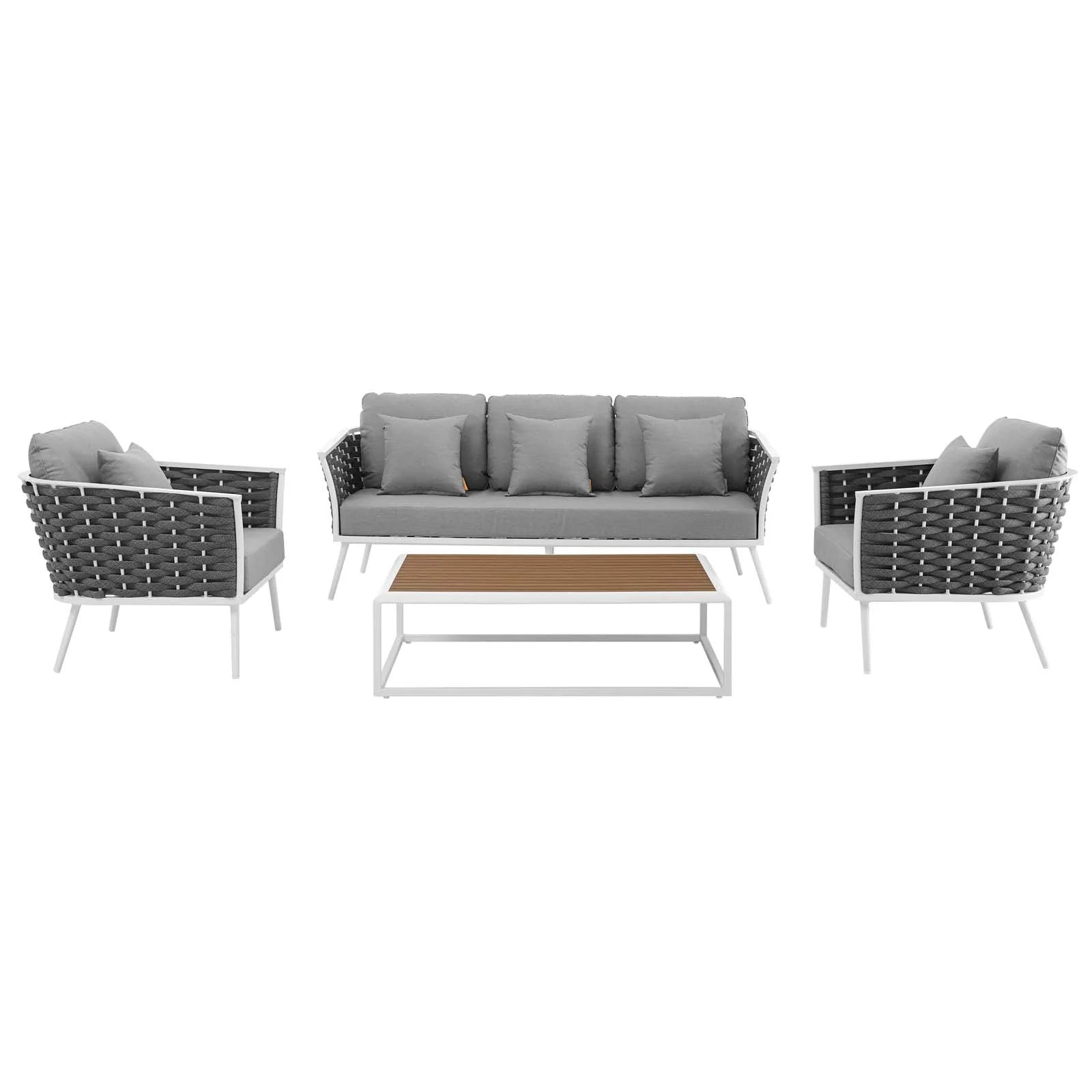 Stance 4 Piece Outdoor Patio Aluminum Sectional Sofa Set in White Gray