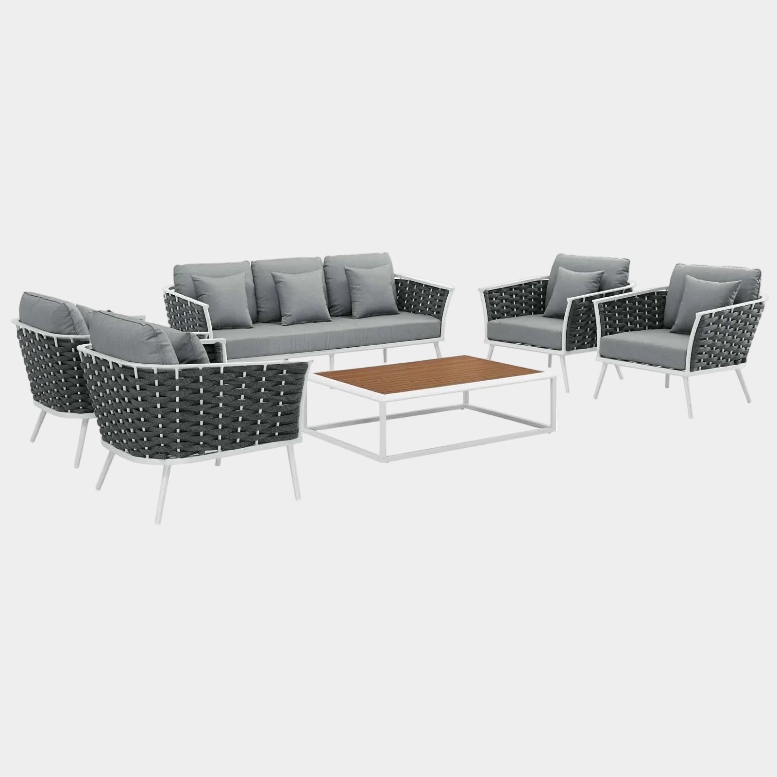 Stance 6 Piece Outdoor Patio Aluminum Sectional Sofa Set in White Gray