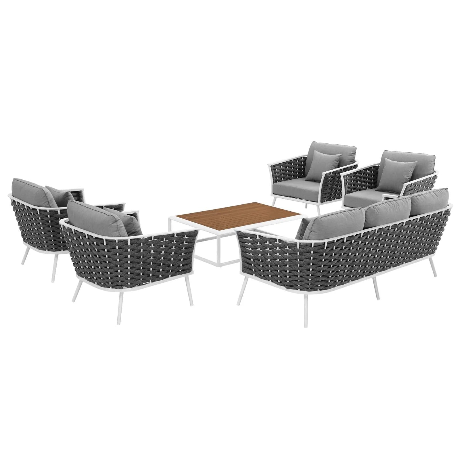 Stance 6 Piece Outdoor Patio Aluminum Sectional Sofa Set in White Gray