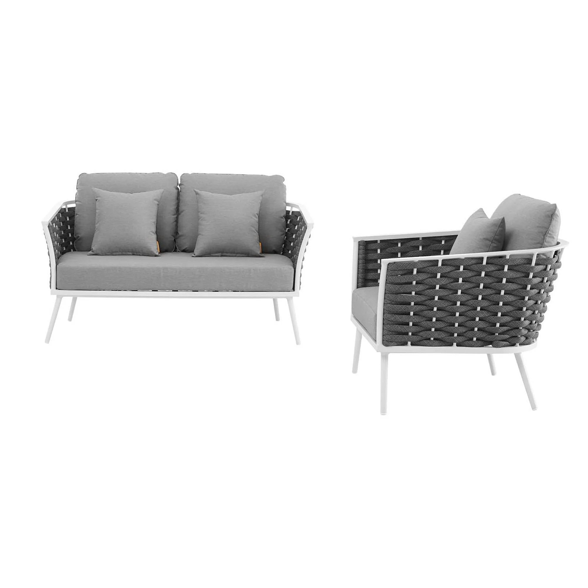 Stance 2 Piece Outdoor Aluminum Sectional Sofa Set in White Gray
