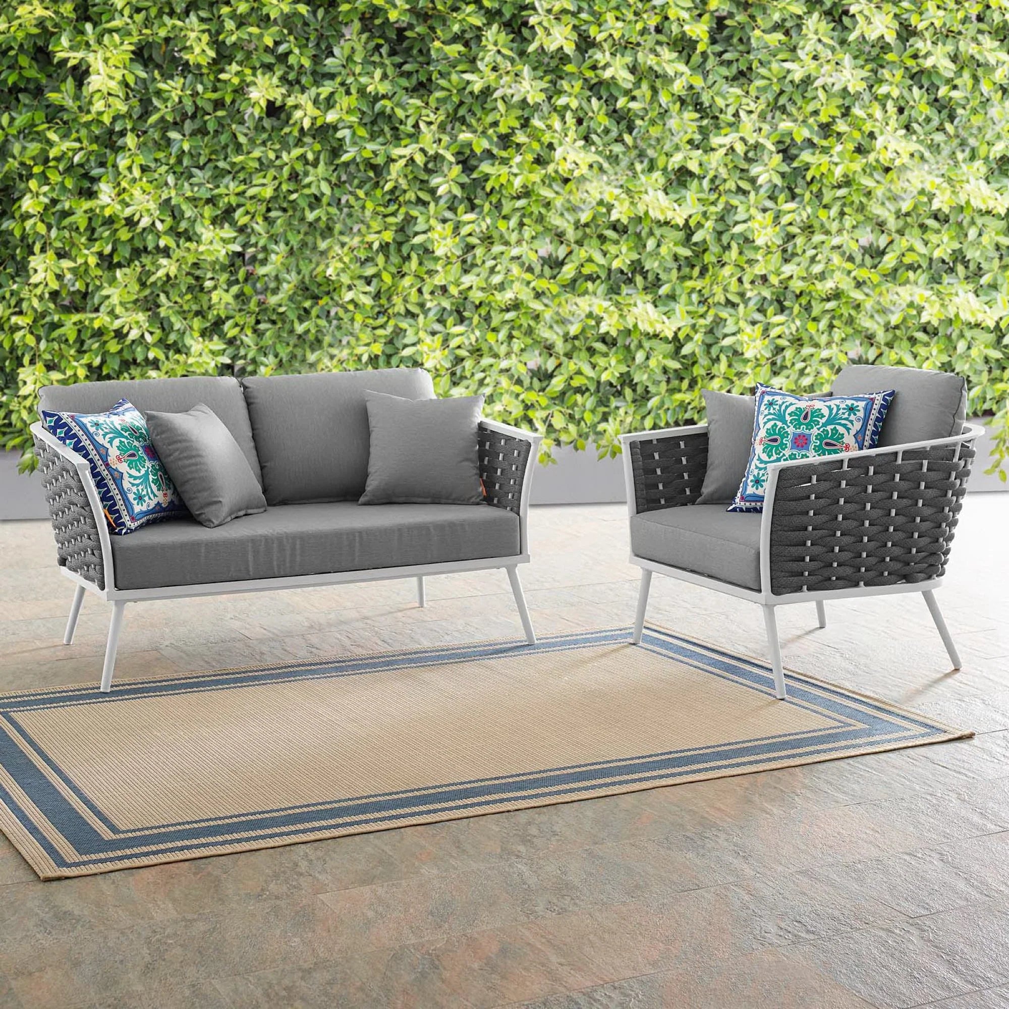 Stance 2 Piece Outdoor Aluminum Sectional Sofa Set in White Gray