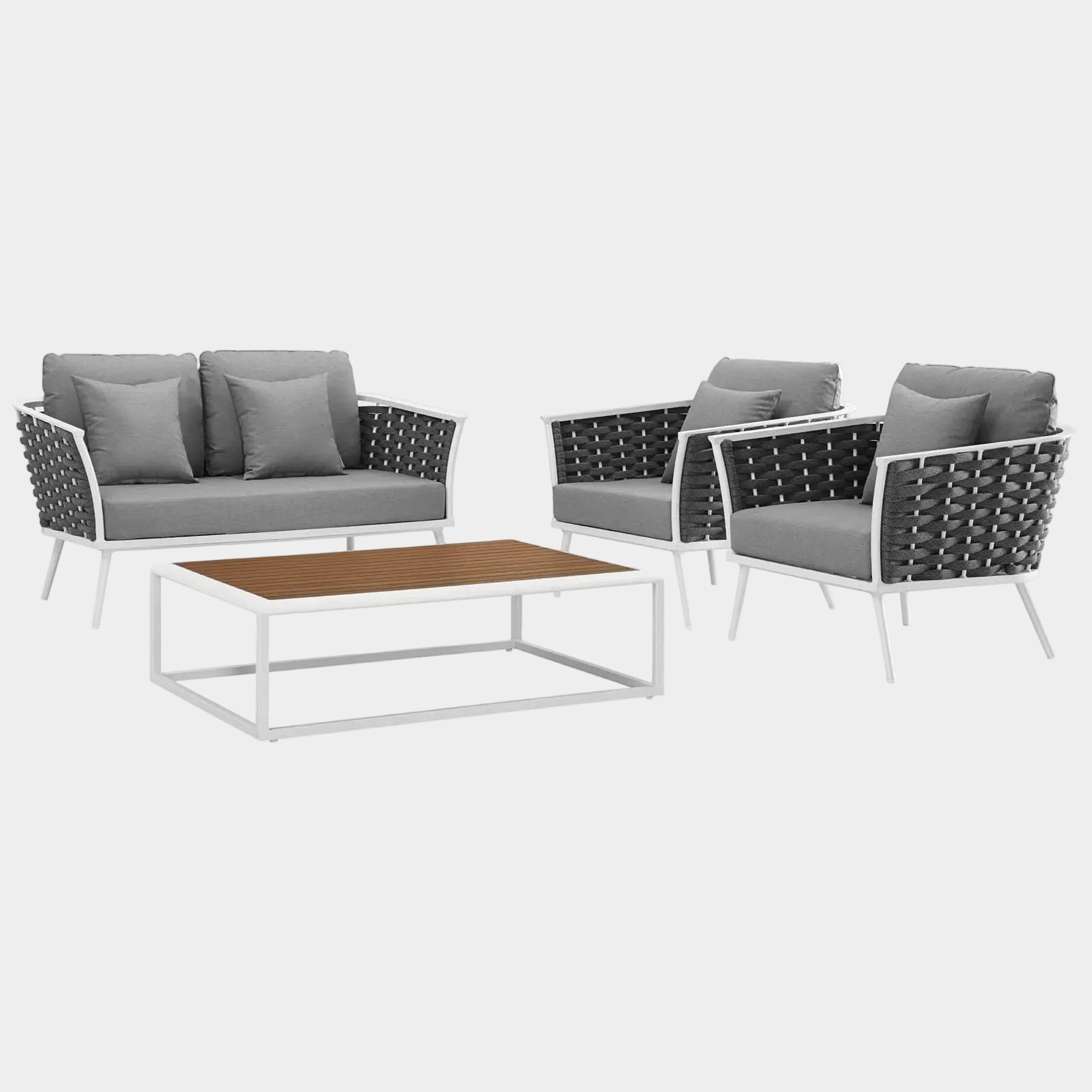 Stance 4 Piece Outdoor Aluminum Sectional Sofa Set in White Gray