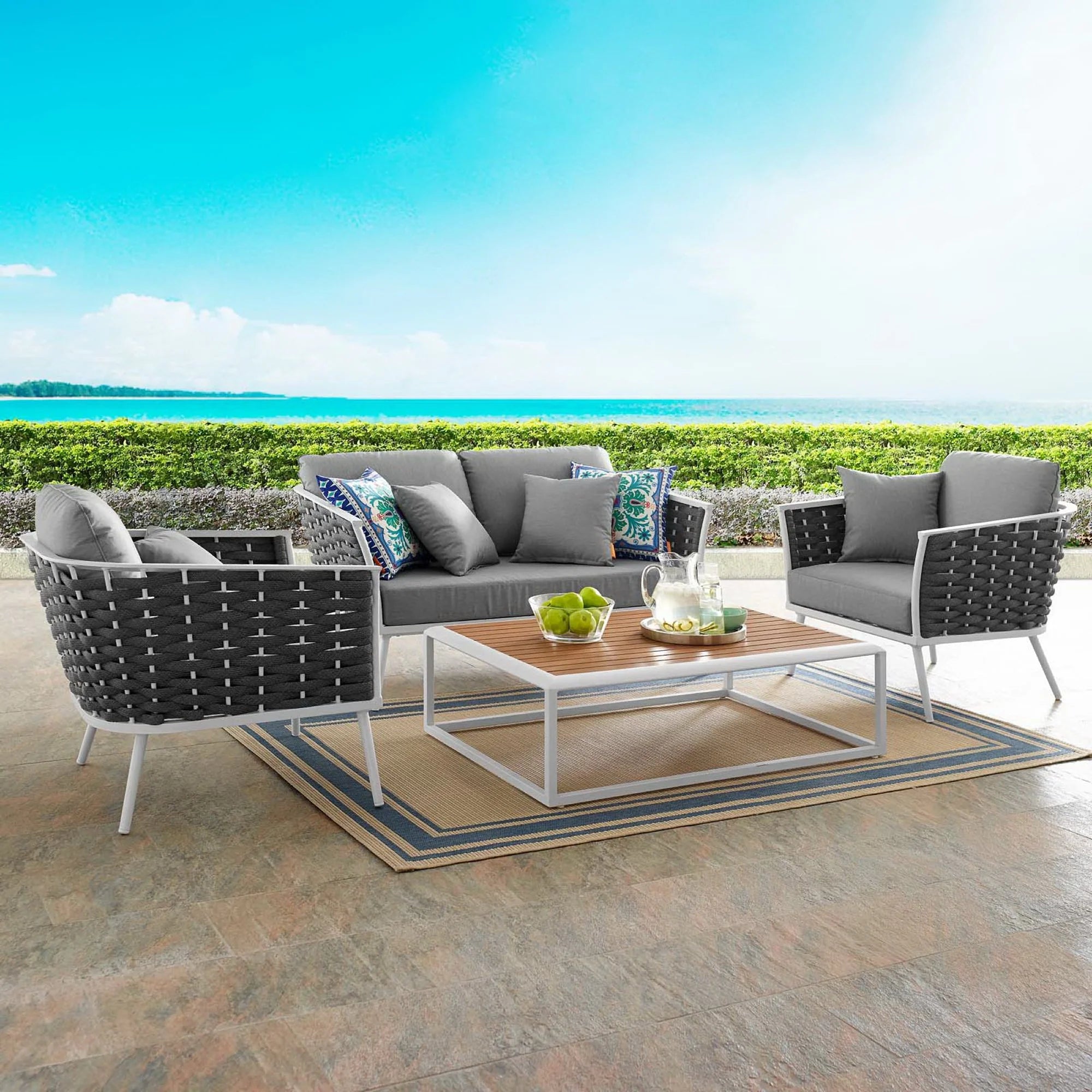 Stance 4 Piece Outdoor Aluminum Sectional Sofa Set in White Gray