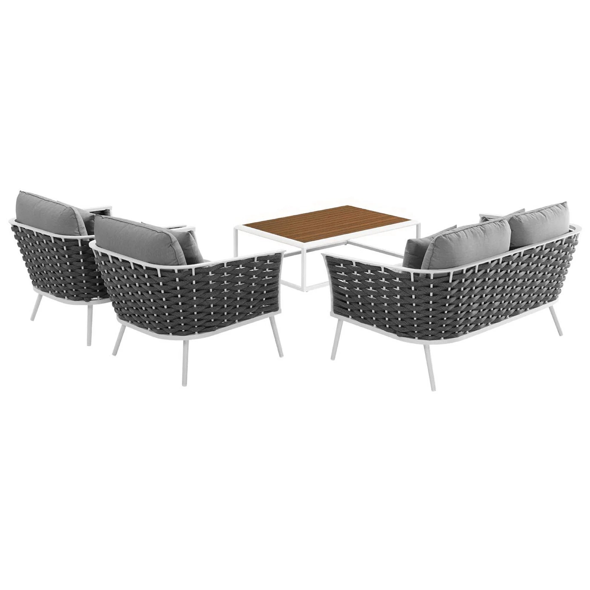Stance 4 Piece Outdoor Aluminum Sectional Sofa Set in White Gray