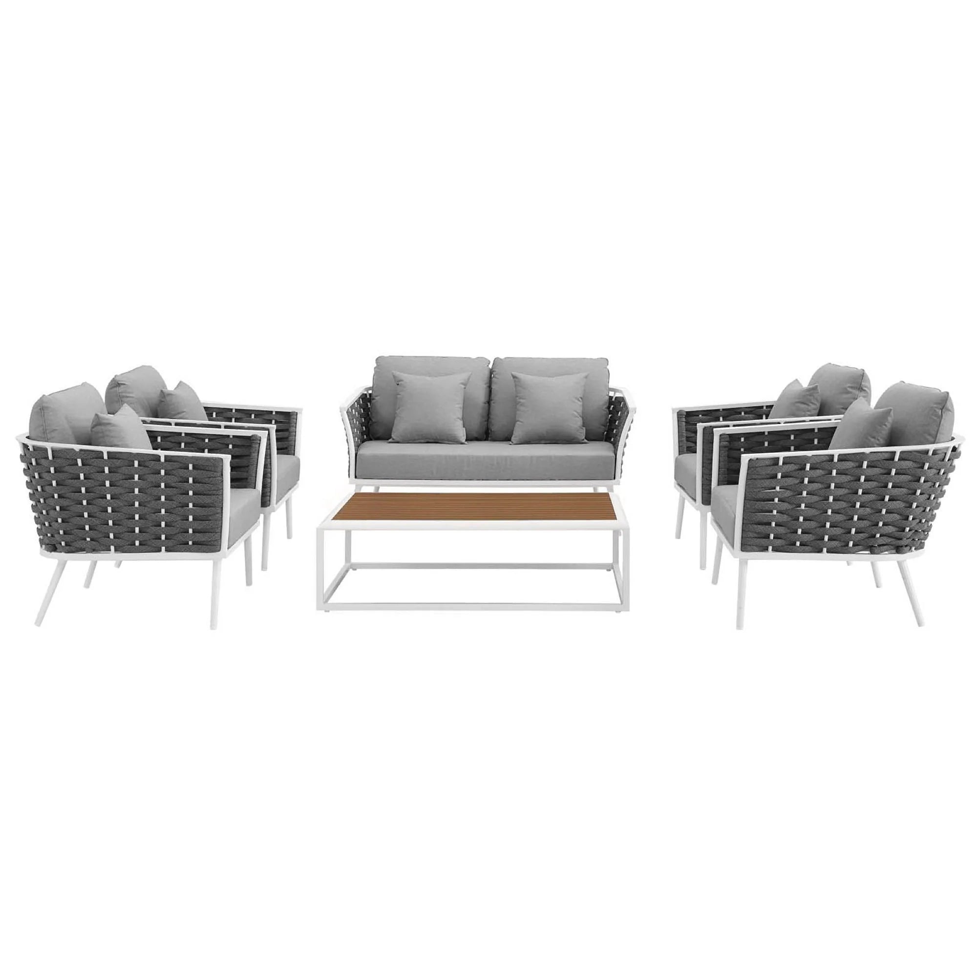 Stance 6 Piece Outdoor Aluminum Sectional Sofa Set in White Gray