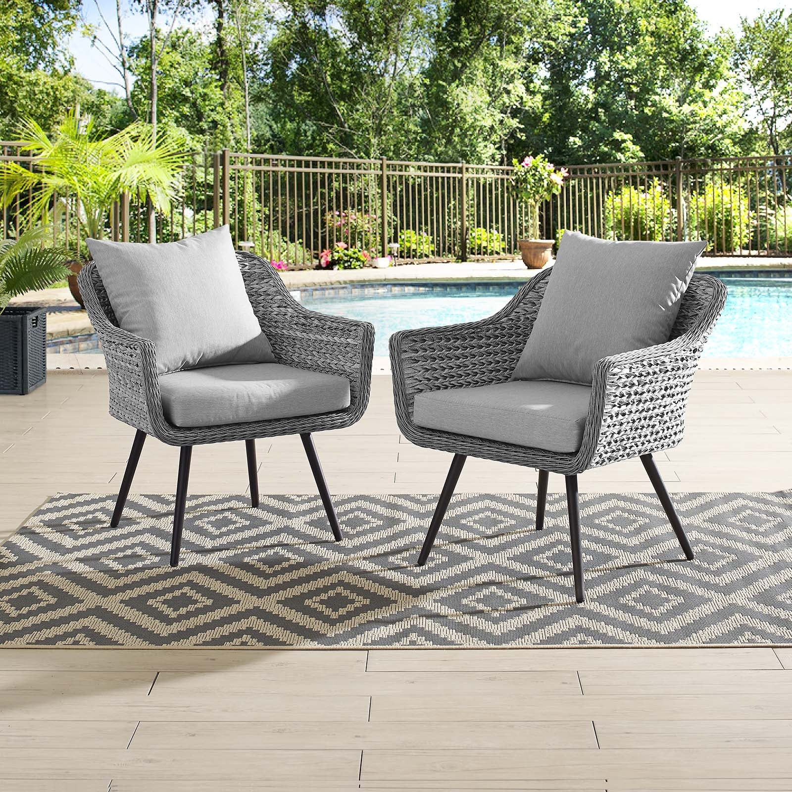 Endeavor Outdoor Patio Wicker Rattan Armchair Set of 2 in Gray Gray